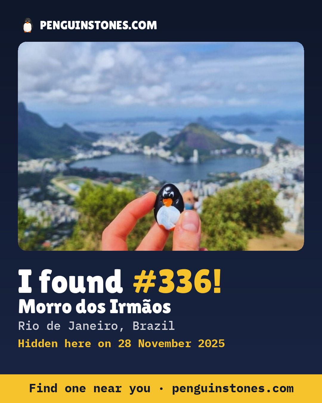 Obrázok s nápisom „I found #336“: fotka kameňa, kde je a ako ďaleko docestoval