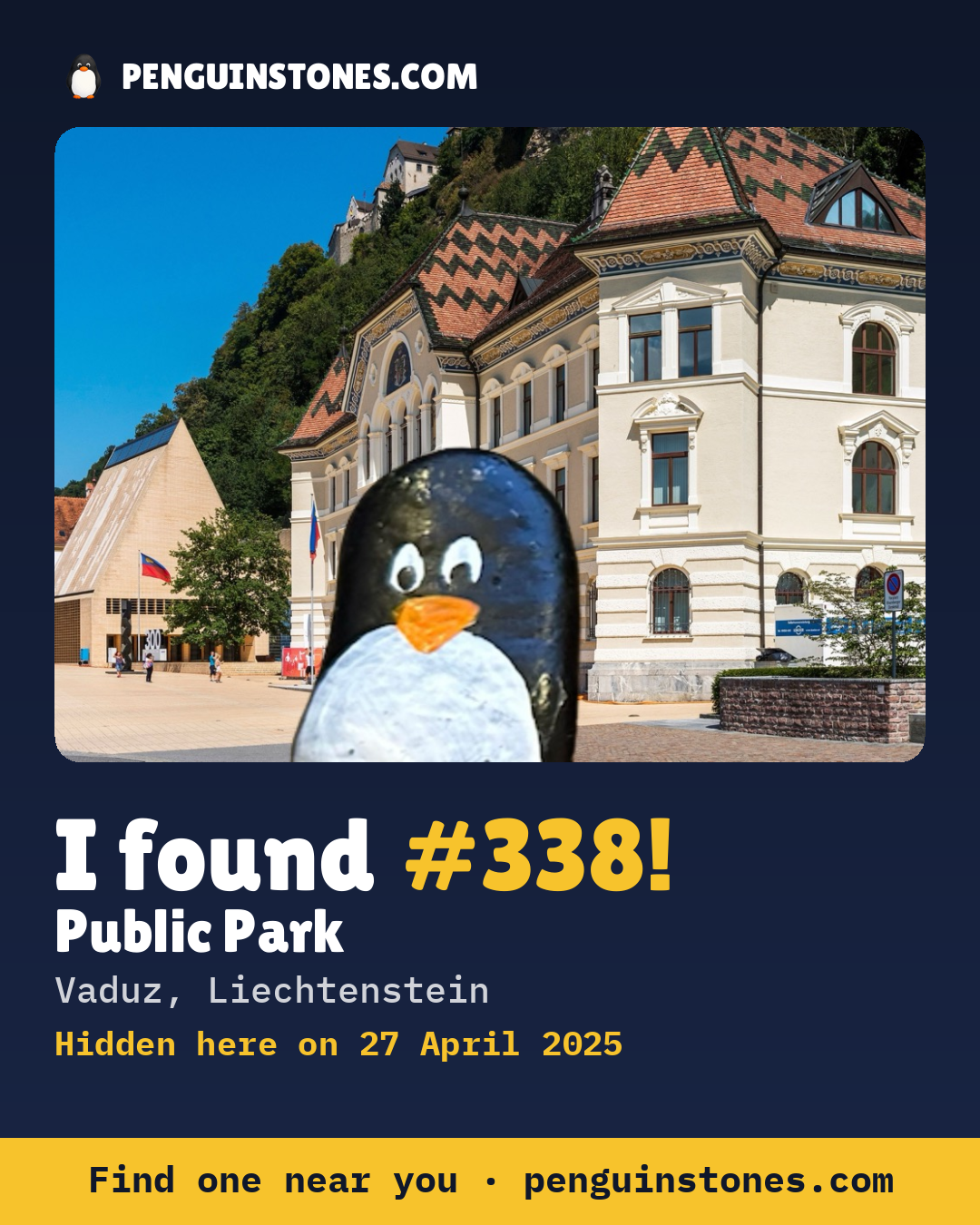 Obrázok s nápisom „I found #338“: fotka kameňa, kde je a ako ďaleko docestoval