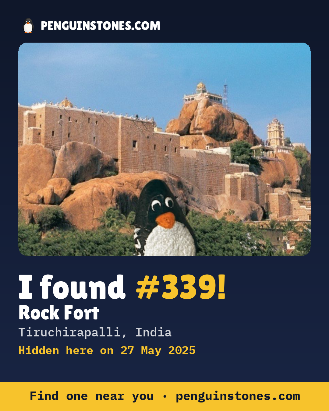 Obrázok s nápisom „I found #339“: fotka kameňa, kde je a ako ďaleko docestoval