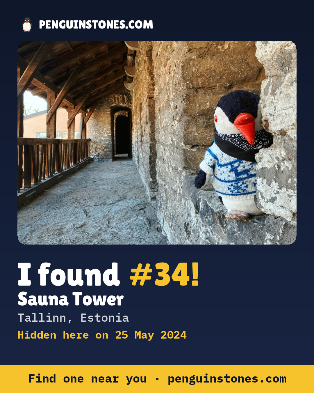 Obrázok s nápisom „I found #34“: fotka kameňa, kde je a ako ďaleko docestoval