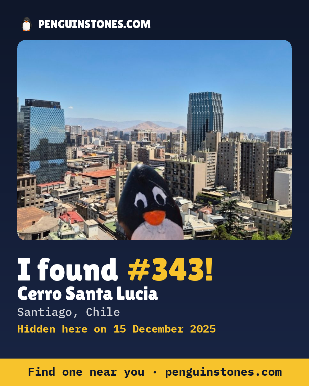 Obrázok s nápisom „I found #343“: fotka kameňa, kde je a ako ďaleko docestoval