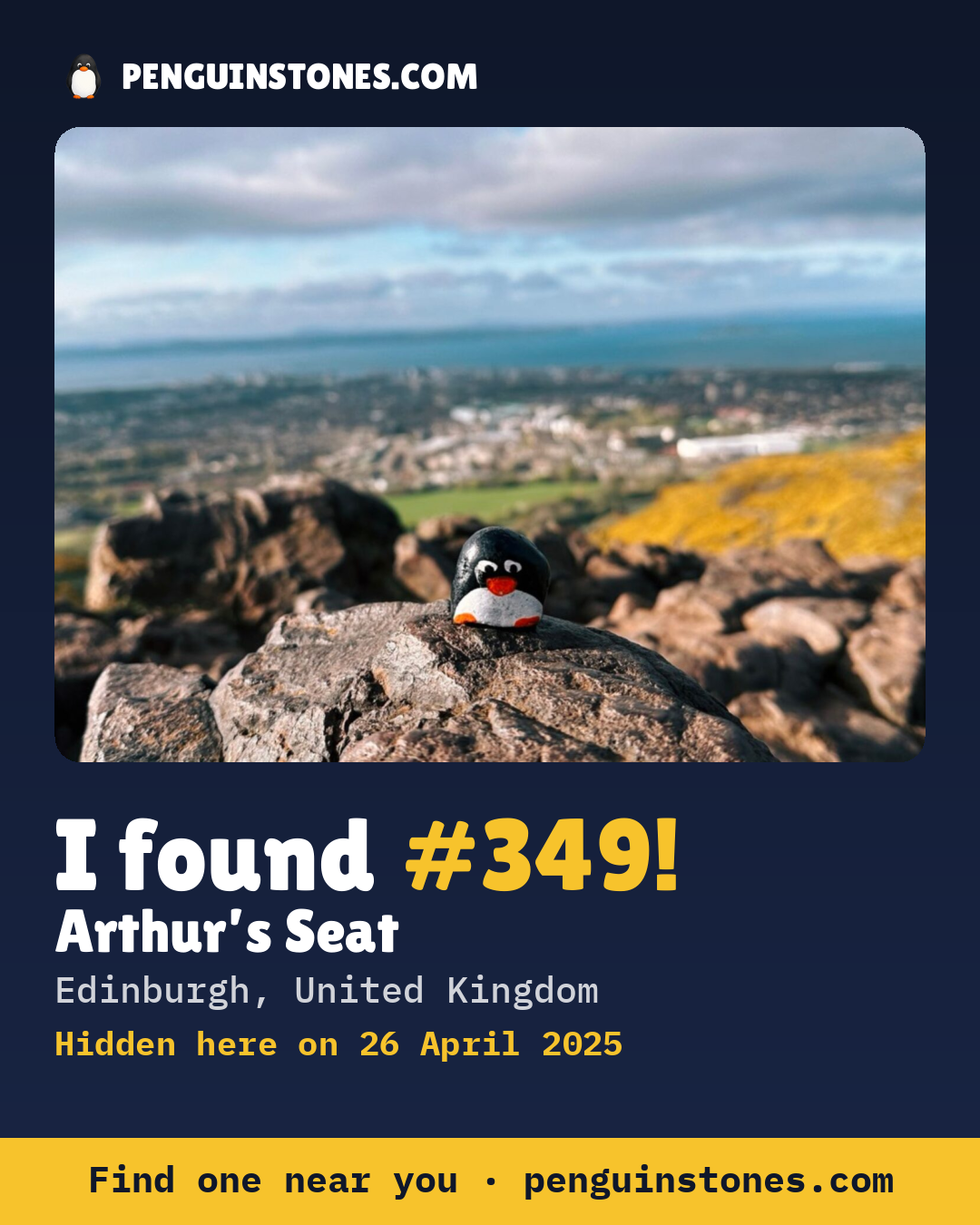 Obrázok s nápisom „I found #349“: fotka kameňa, kde je a ako ďaleko docestoval