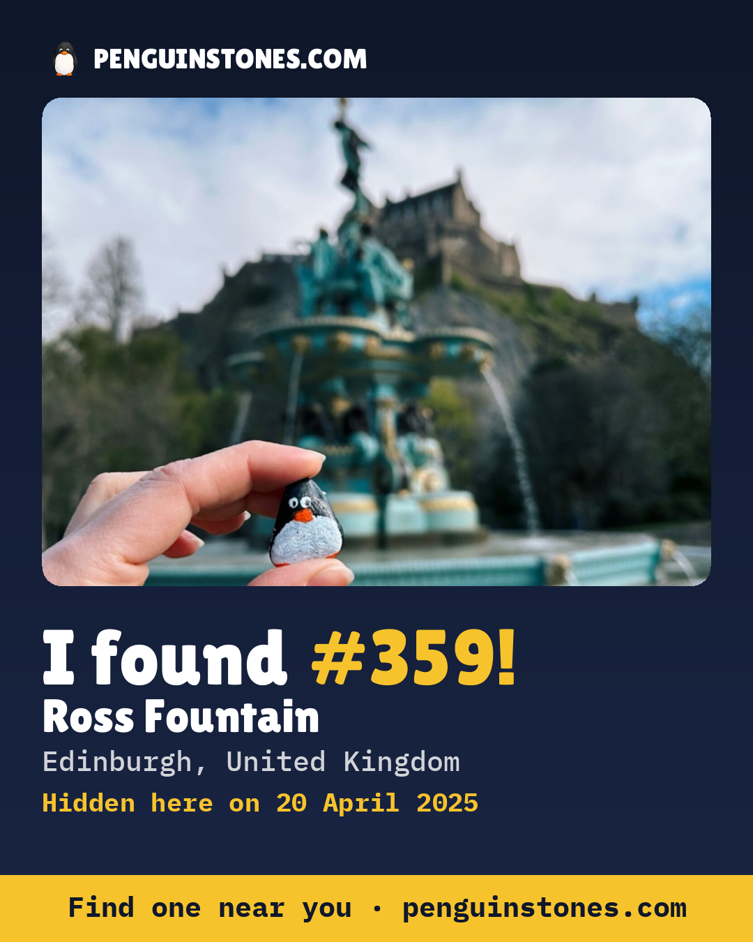 Obrázok s nápisom „I found #359“: fotka kameňa, kde je a ako ďaleko docestoval