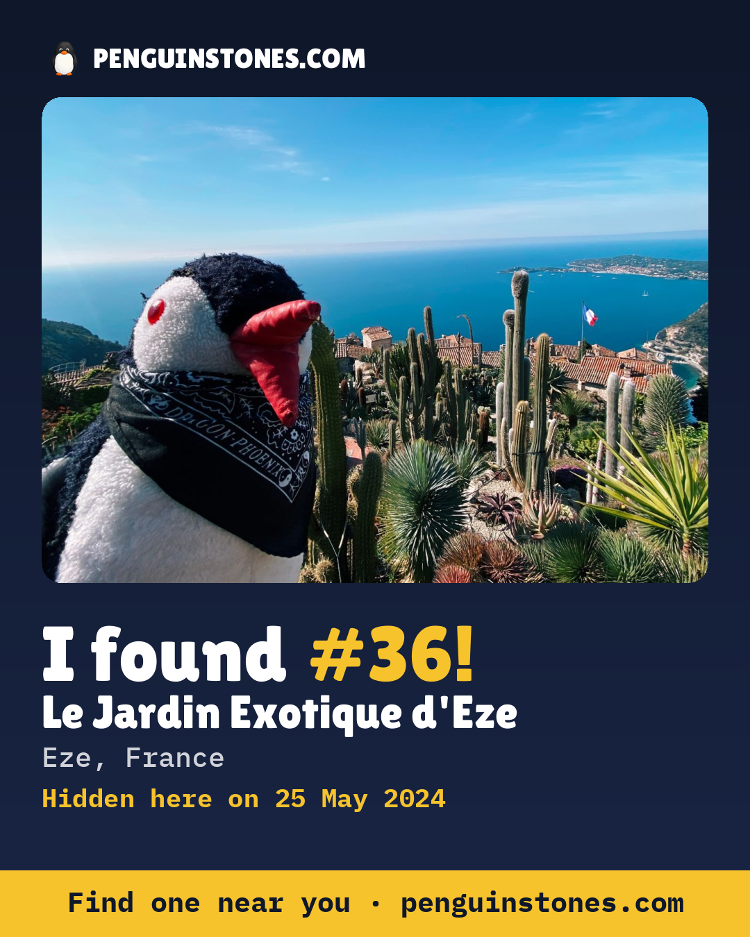 Obrázok s nápisom „I found #36“: fotka kameňa, kde je a ako ďaleko docestoval
