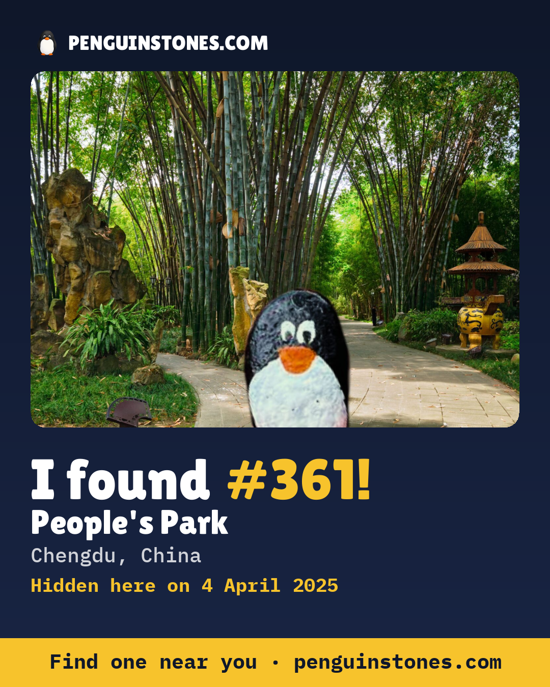 Obrázok s nápisom „I found #361“: fotka kameňa, kde je a ako ďaleko docestoval