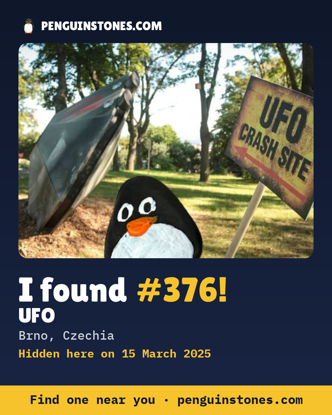 Obrázok s nápisom „I found #376“: fotka kameňa, kde je a ako ďaleko docestoval