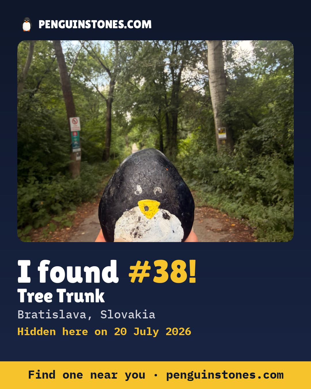 Obrázok s nápisom „I found #38“: fotka kameňa, kde je a ako ďaleko docestoval
