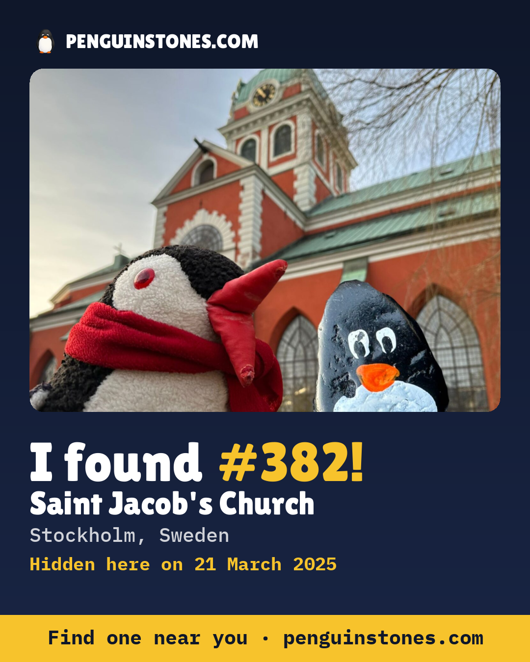 Obrázok s nápisom „I found #382“: fotka kameňa, kde je a ako ďaleko docestoval