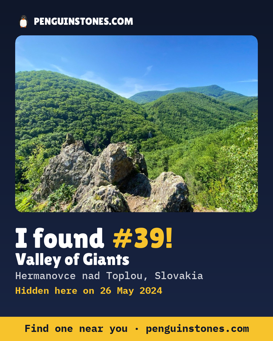 Obrázok s nápisom „I found #39“: fotka kameňa, kde je a ako ďaleko docestoval