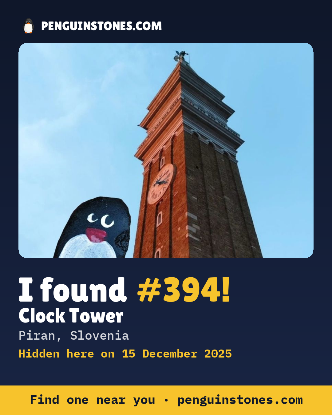 Obrázok s nápisom „I found #394“: fotka kameňa, kde je a ako ďaleko docestoval
