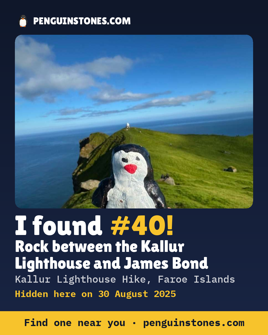 Obrázok s nápisom „I found #40“: fotka kameňa, kde je a ako ďaleko docestoval