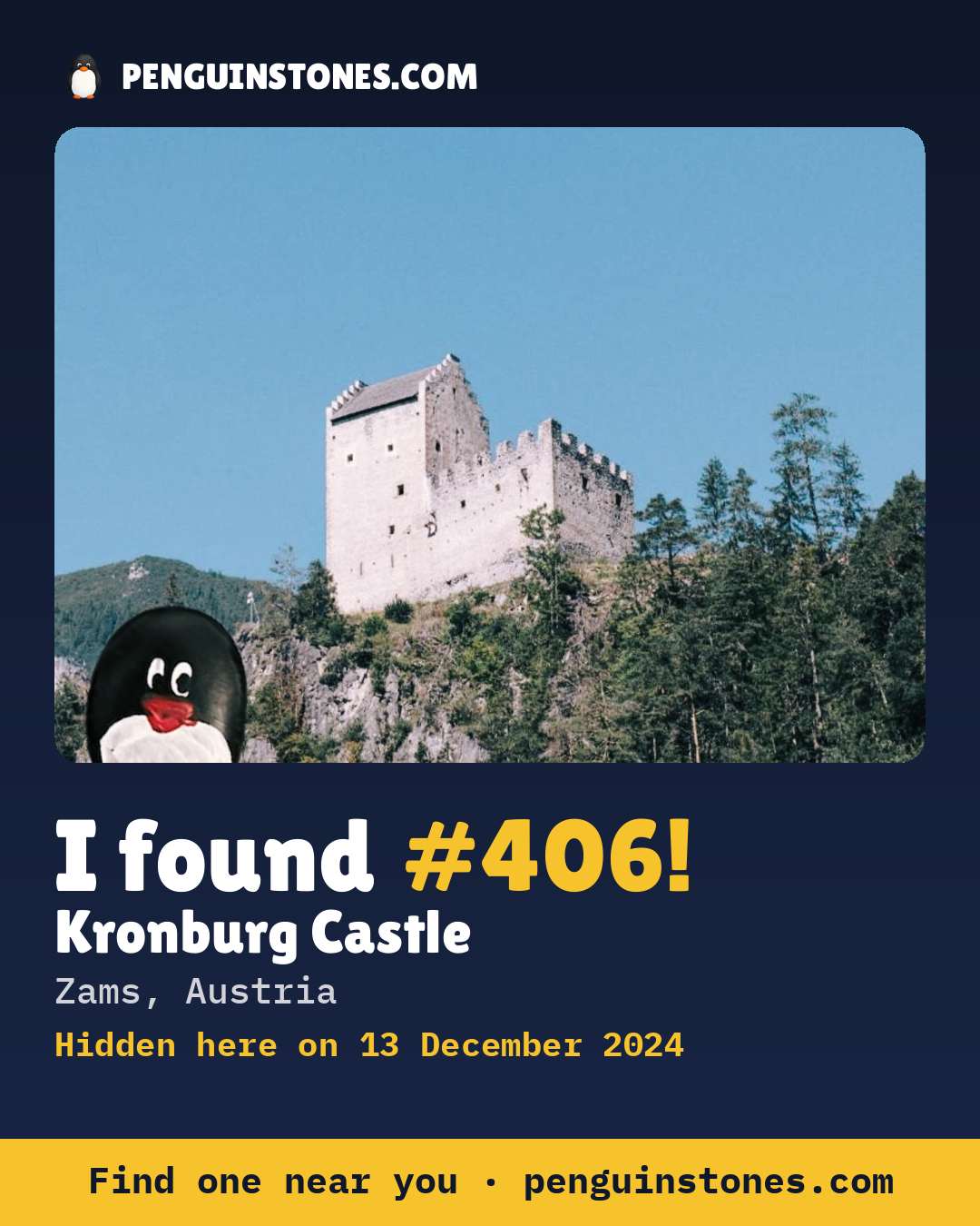 Obrázok s nápisom „I found #406“: fotka kameňa, kde je a ako ďaleko docestoval
