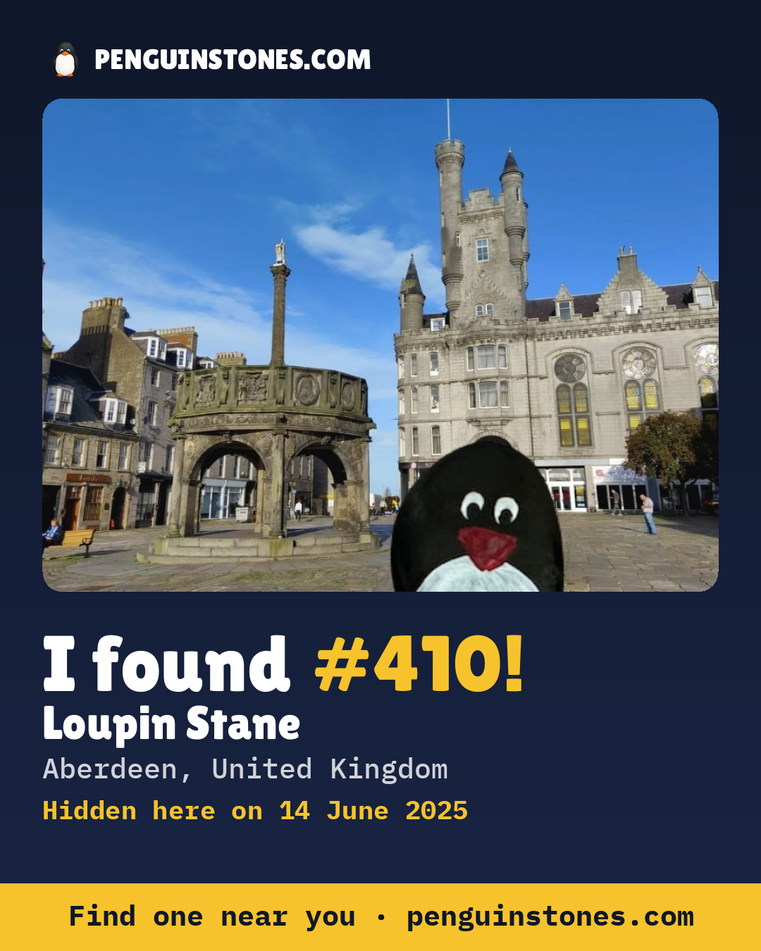 Obrázok s nápisom „I found #410“: fotka kameňa, kde je a ako ďaleko docestoval