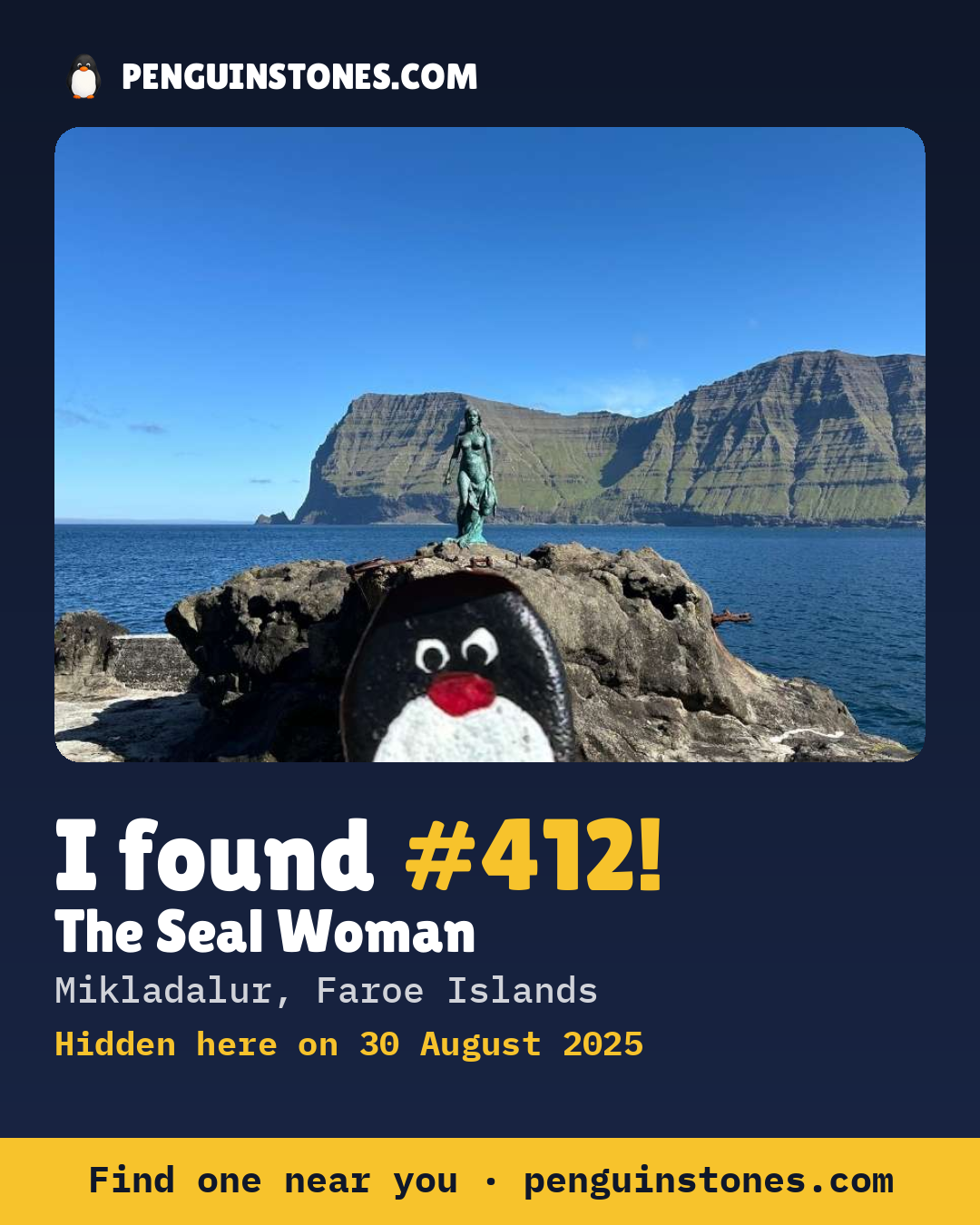 Obrázok s nápisom „I found #412“: fotka kameňa, kde je a ako ďaleko docestoval