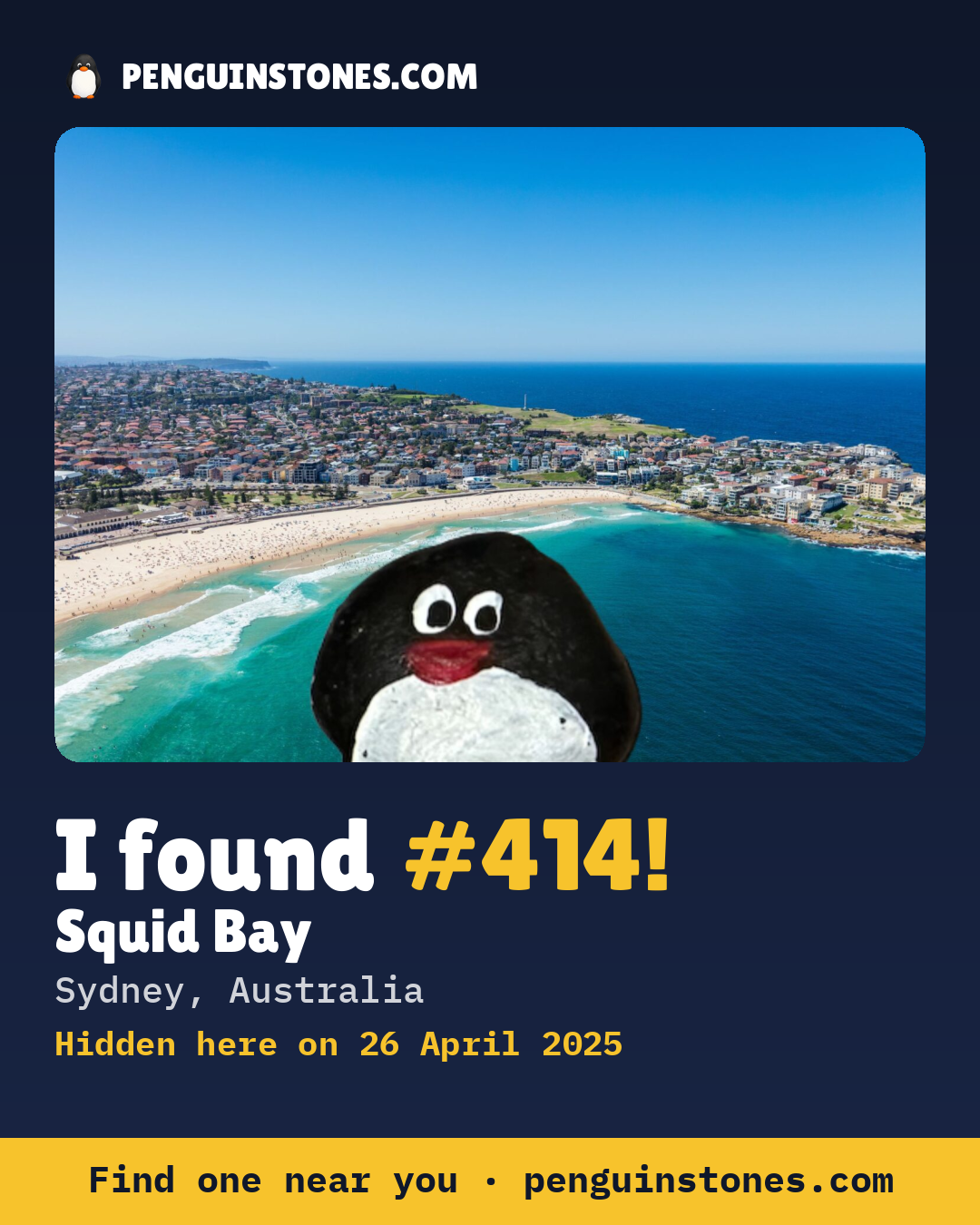 Obrázok s nápisom „I found #414“: fotka kameňa, kde je a ako ďaleko docestoval