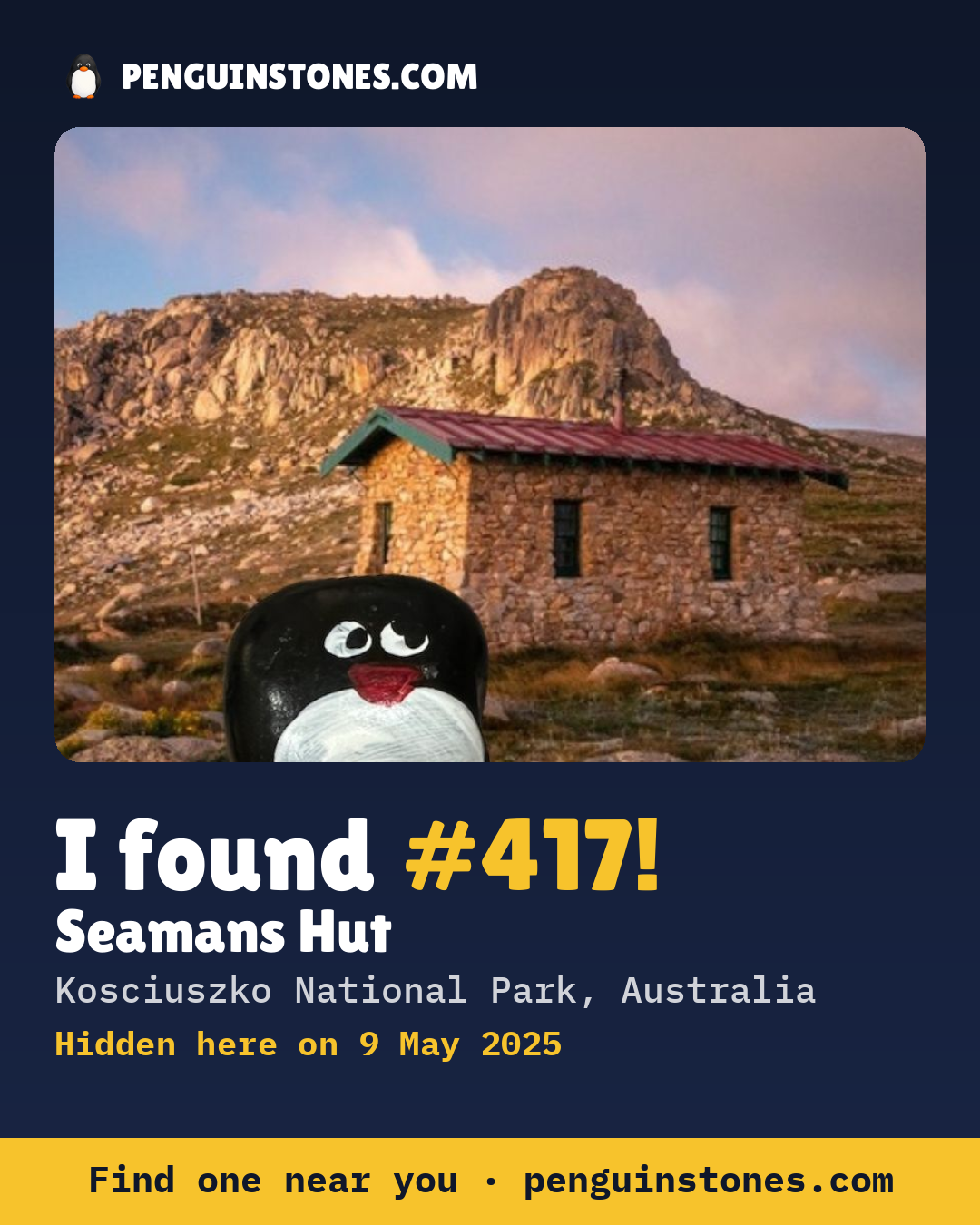 Obrázok s nápisom „I found #417“: fotka kameňa, kde je a ako ďaleko docestoval