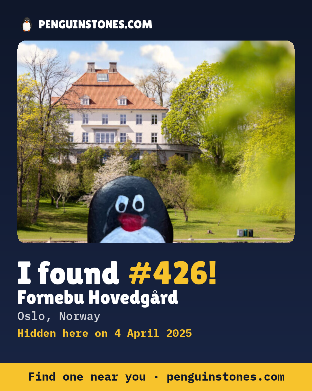 Obrázok s nápisom „I found #426“: fotka kameňa, kde je a ako ďaleko docestoval