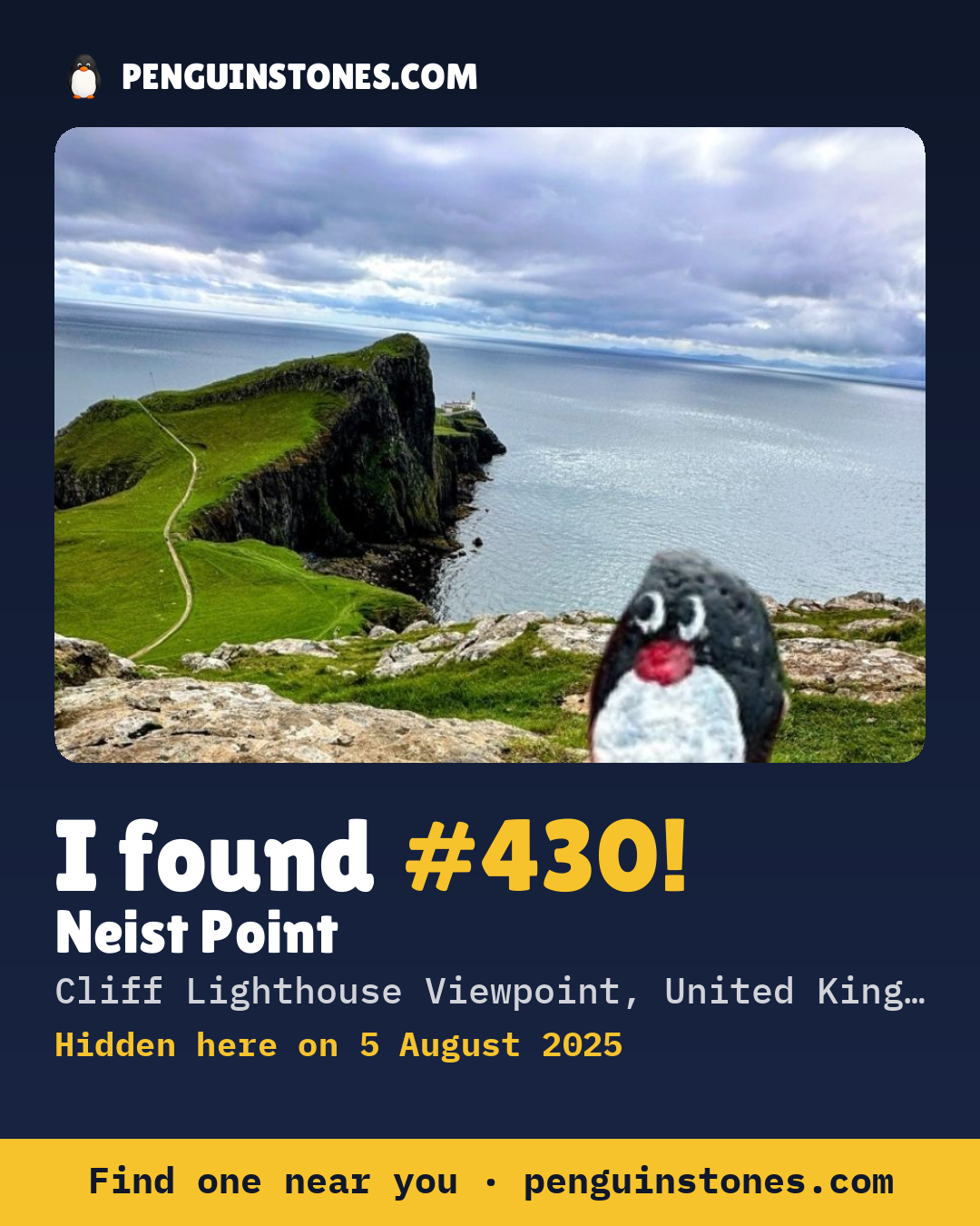 Obrázok s nápisom „I found #430“: fotka kameňa, kde je a ako ďaleko docestoval