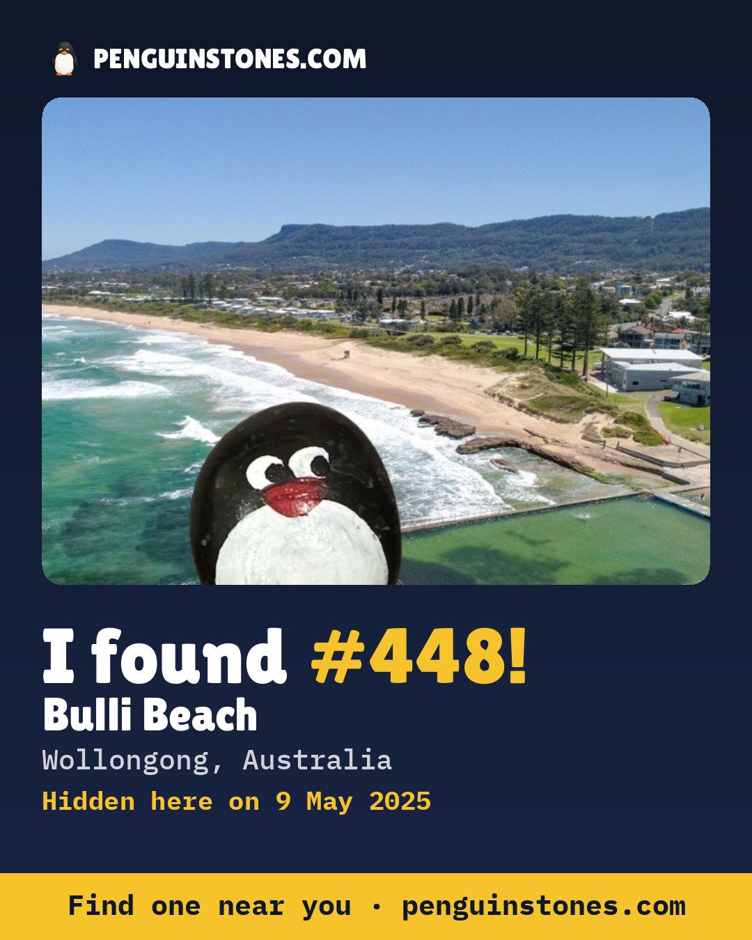 Obrázok s nápisom „I found #448“: fotka kameňa, kde je a ako ďaleko docestoval