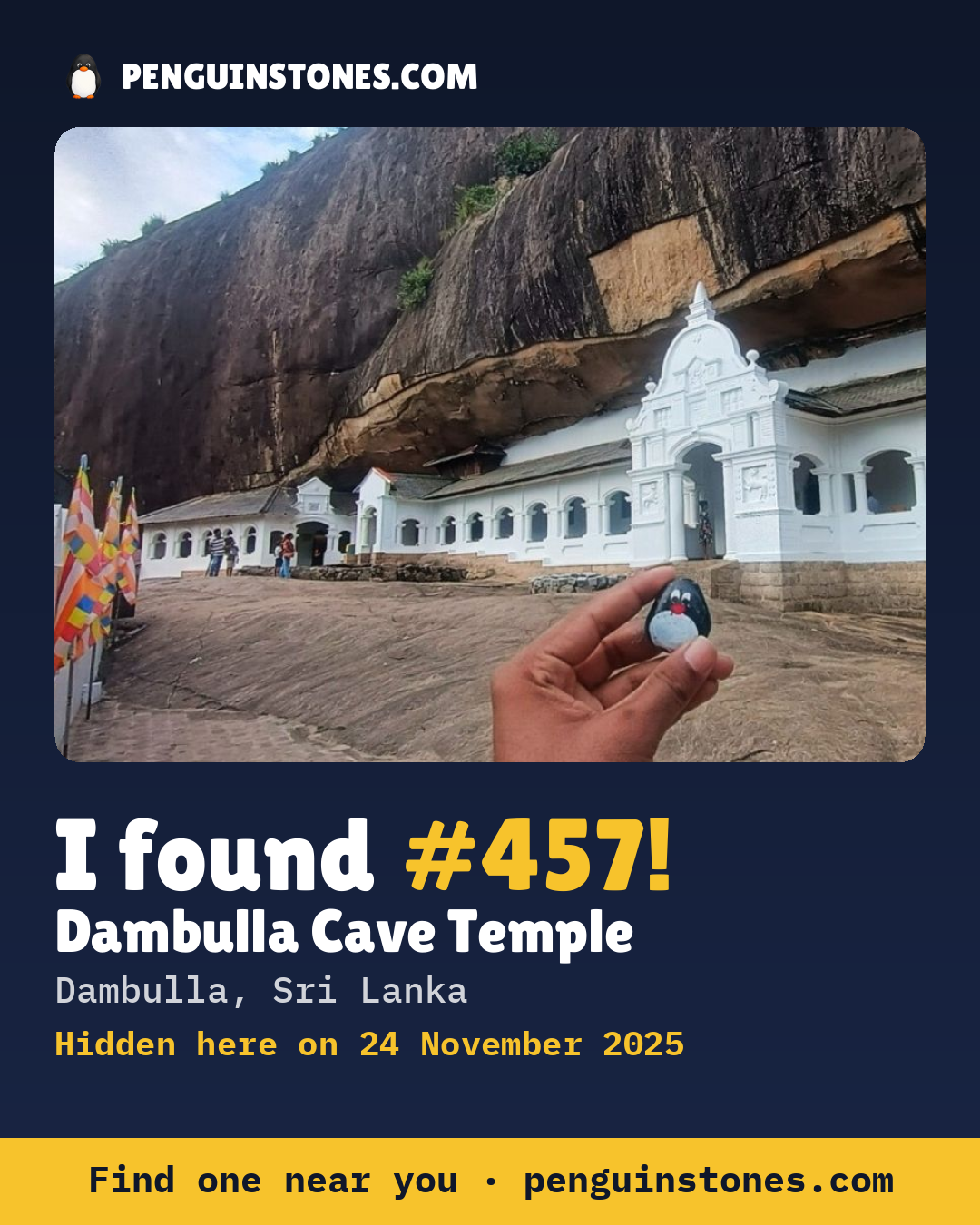 Obrázok s nápisom „I found #457“: fotka kameňa, kde je a ako ďaleko docestoval