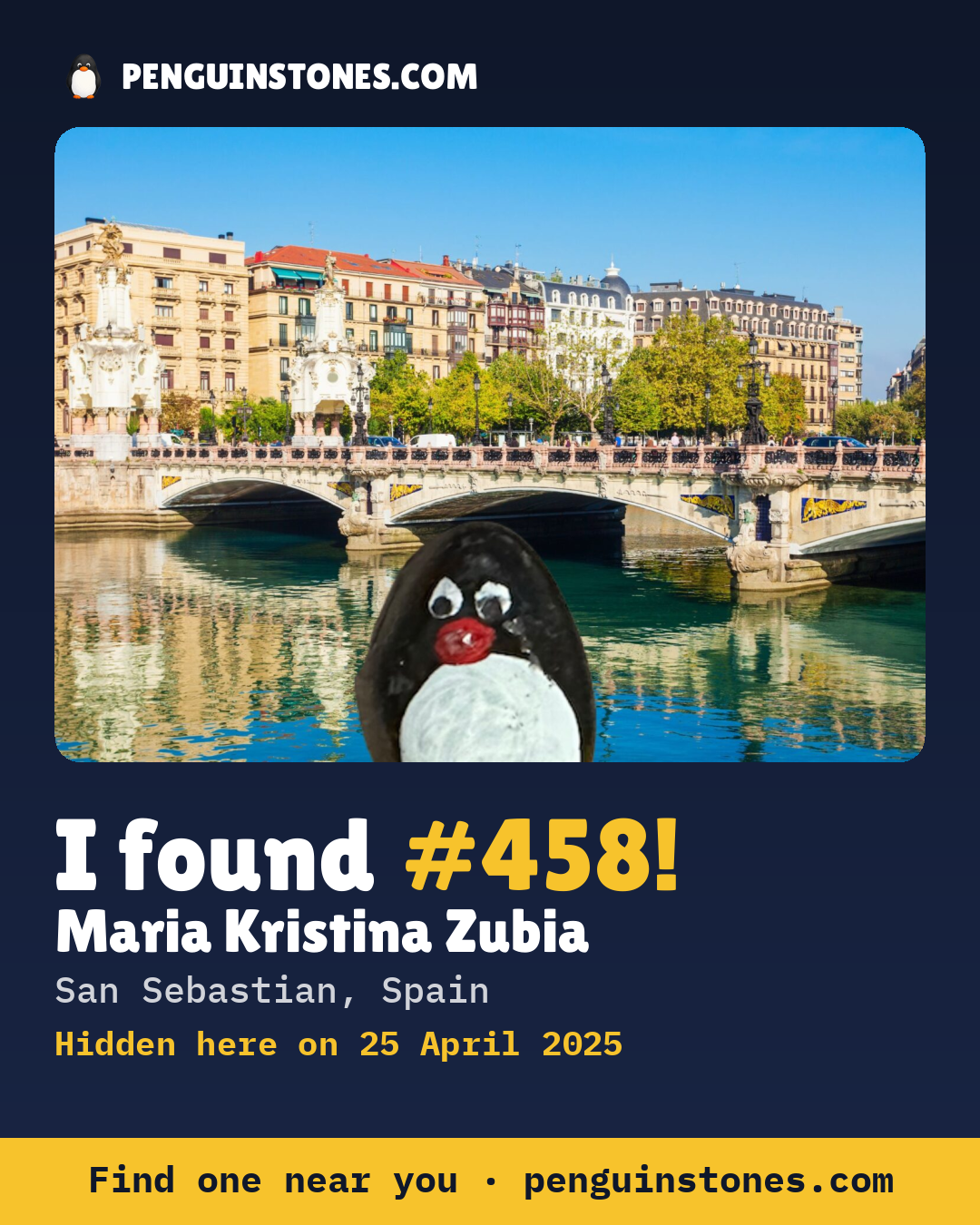 Obrázok s nápisom „I found #458“: fotka kameňa, kde je a ako ďaleko docestoval