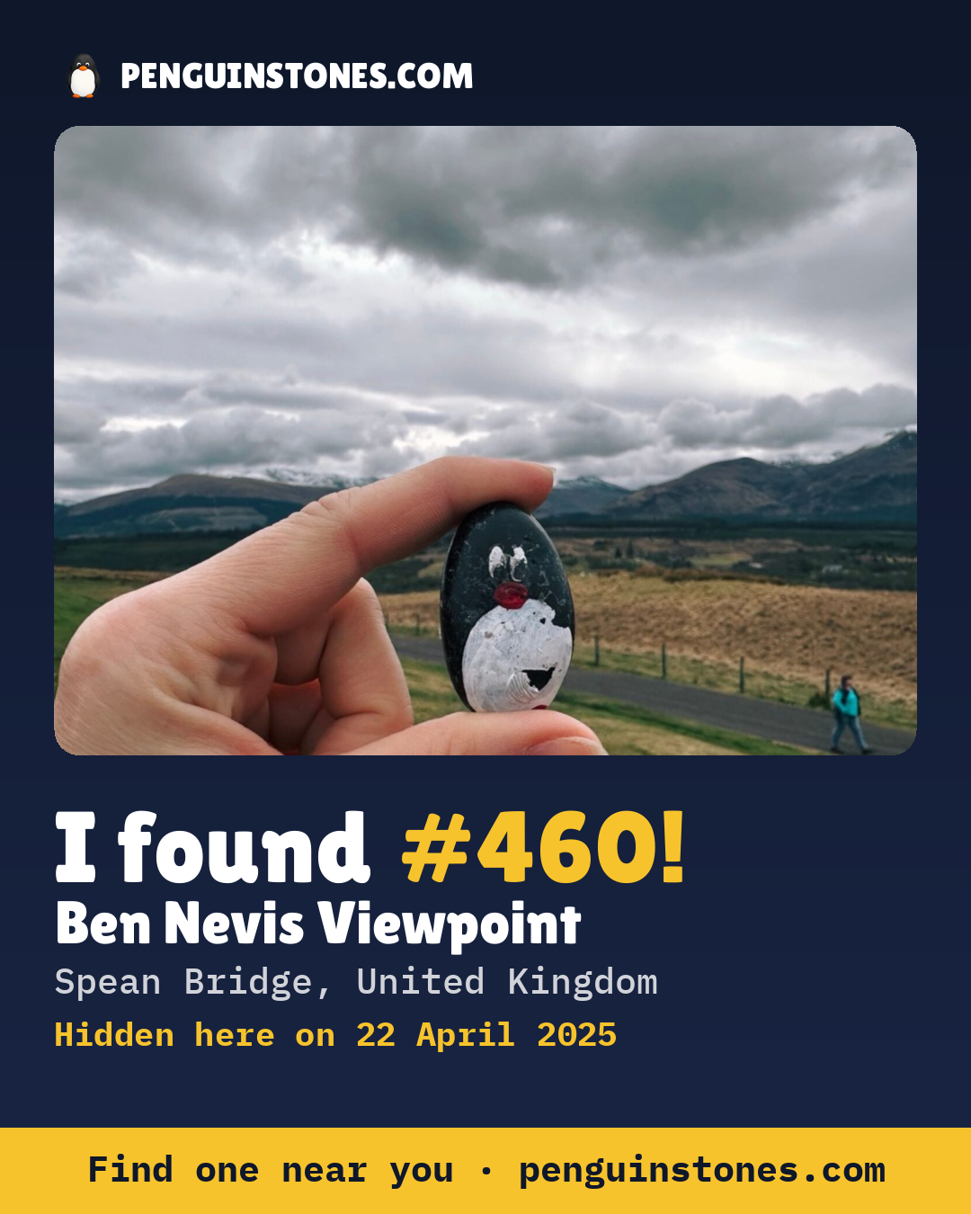 Obrázok s nápisom „I found #460“: fotka kameňa, kde je a ako ďaleko docestoval