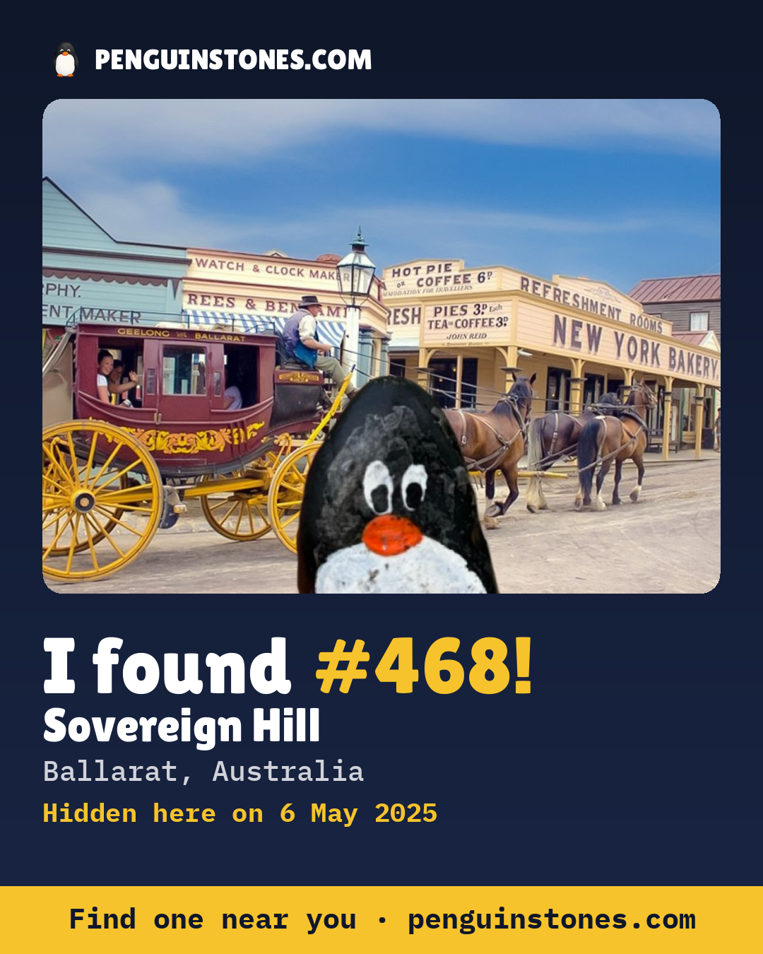 Obrázok s nápisom „I found #468“: fotka kameňa, kde je a ako ďaleko docestoval