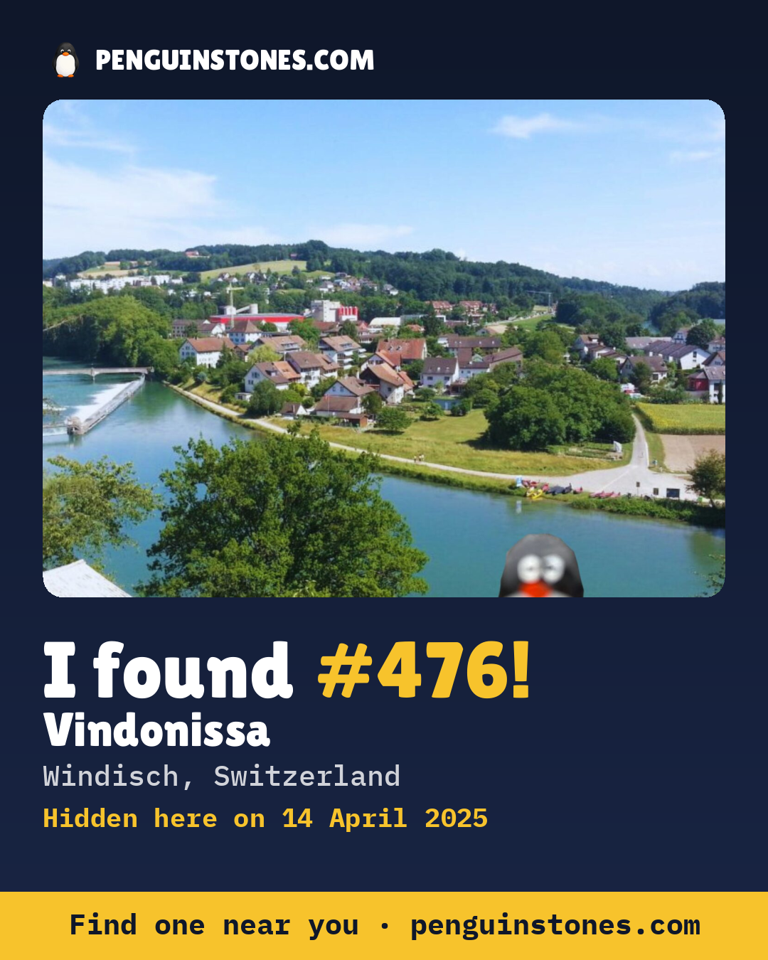 Obrázok s nápisom „I found #476“: fotka kameňa, kde je a ako ďaleko docestoval