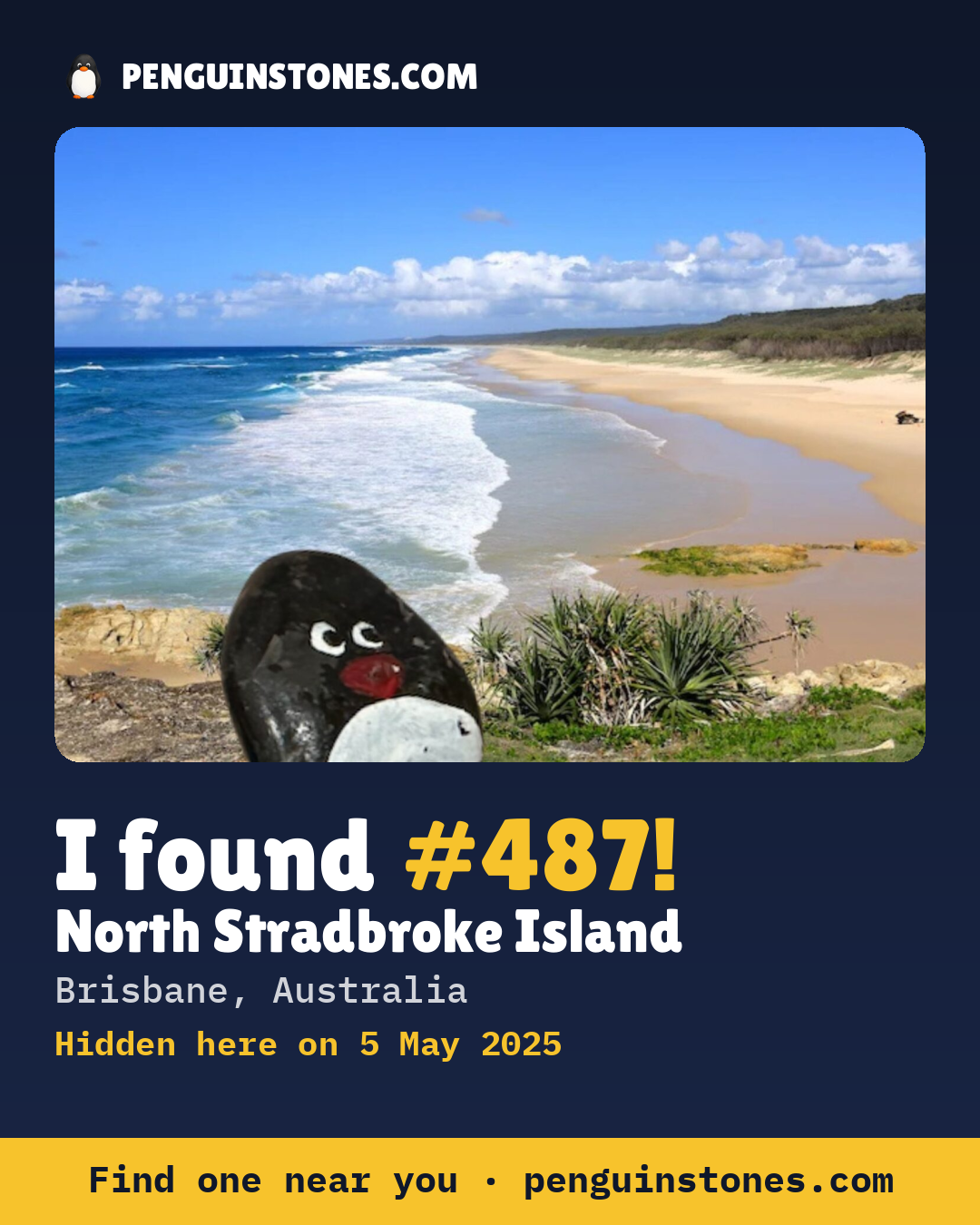 Obrázok s nápisom „I found #487“: fotka kameňa, kde je a ako ďaleko docestoval