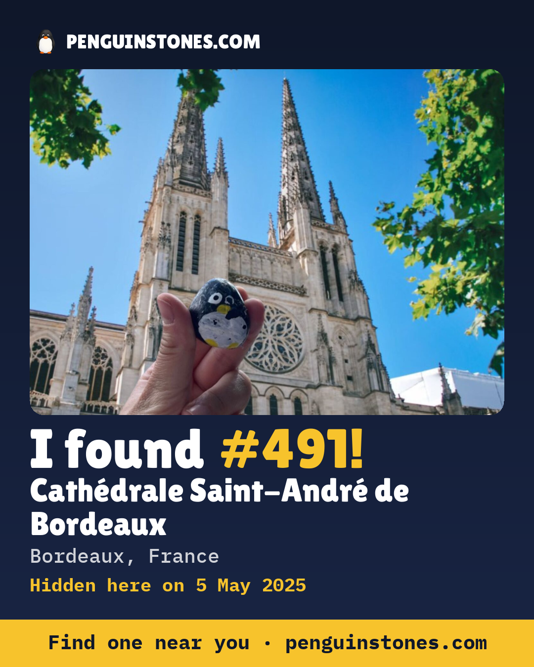 Obrázok s nápisom „I found #491“: fotka kameňa, kde je a ako ďaleko docestoval