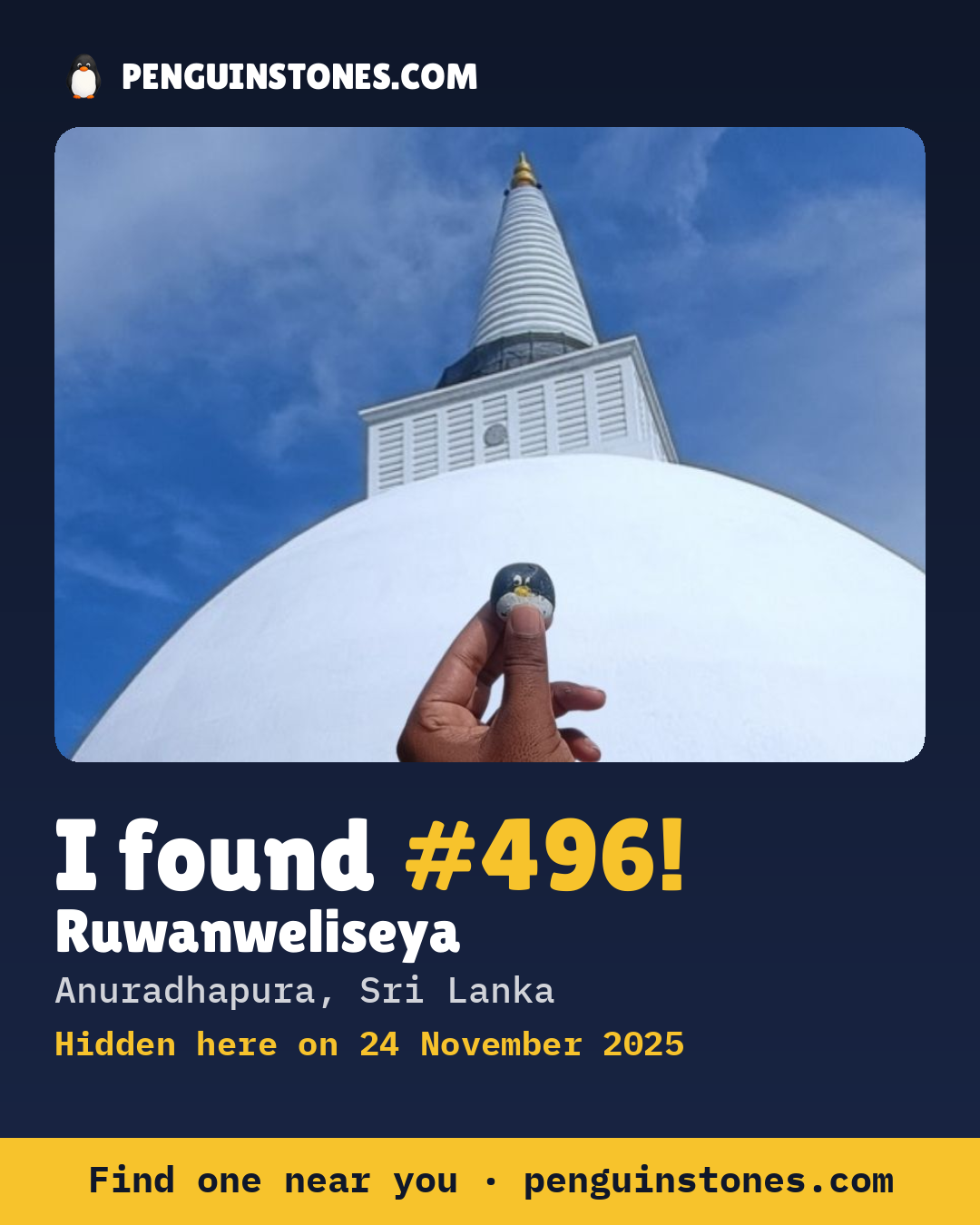 Obrázok s nápisom „I found #496“: fotka kameňa, kde je a ako ďaleko docestoval