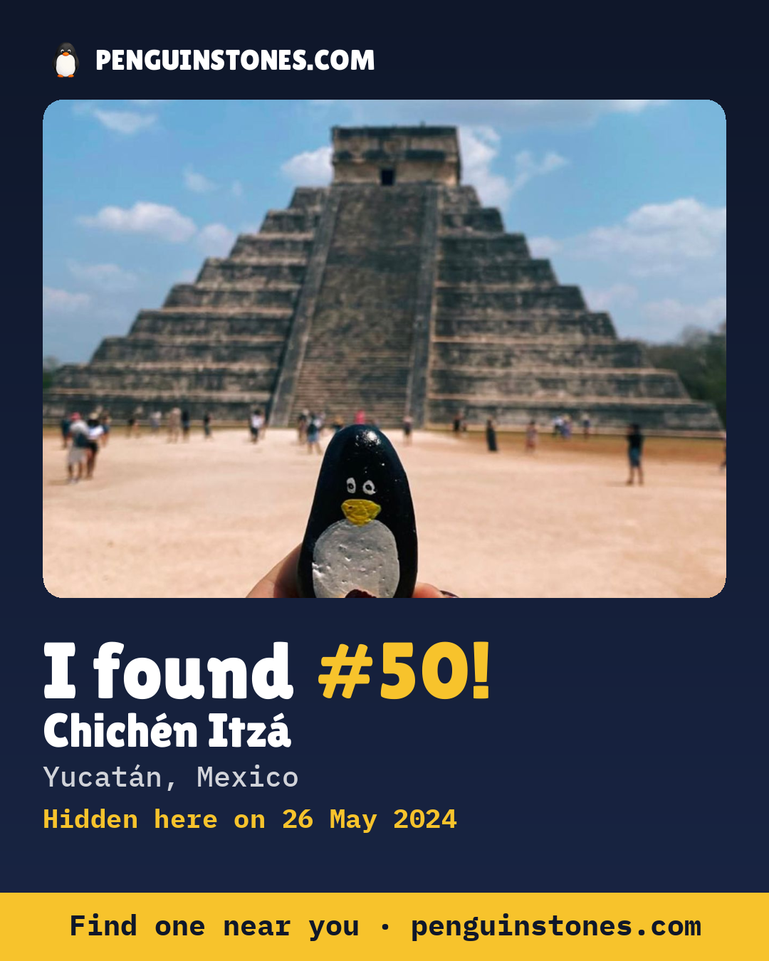 Obrázok s nápisom „I found #50“: fotka kameňa, kde je a ako ďaleko docestoval