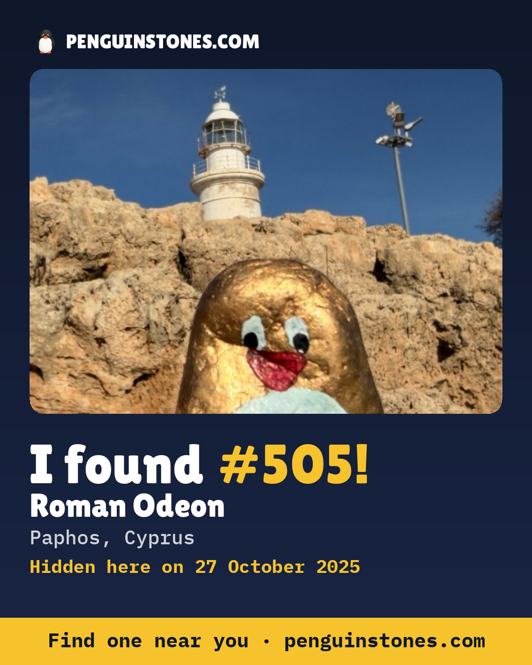 Obrázok s nápisom „I found #505“: fotka kameňa, kde je a ako ďaleko docestoval
