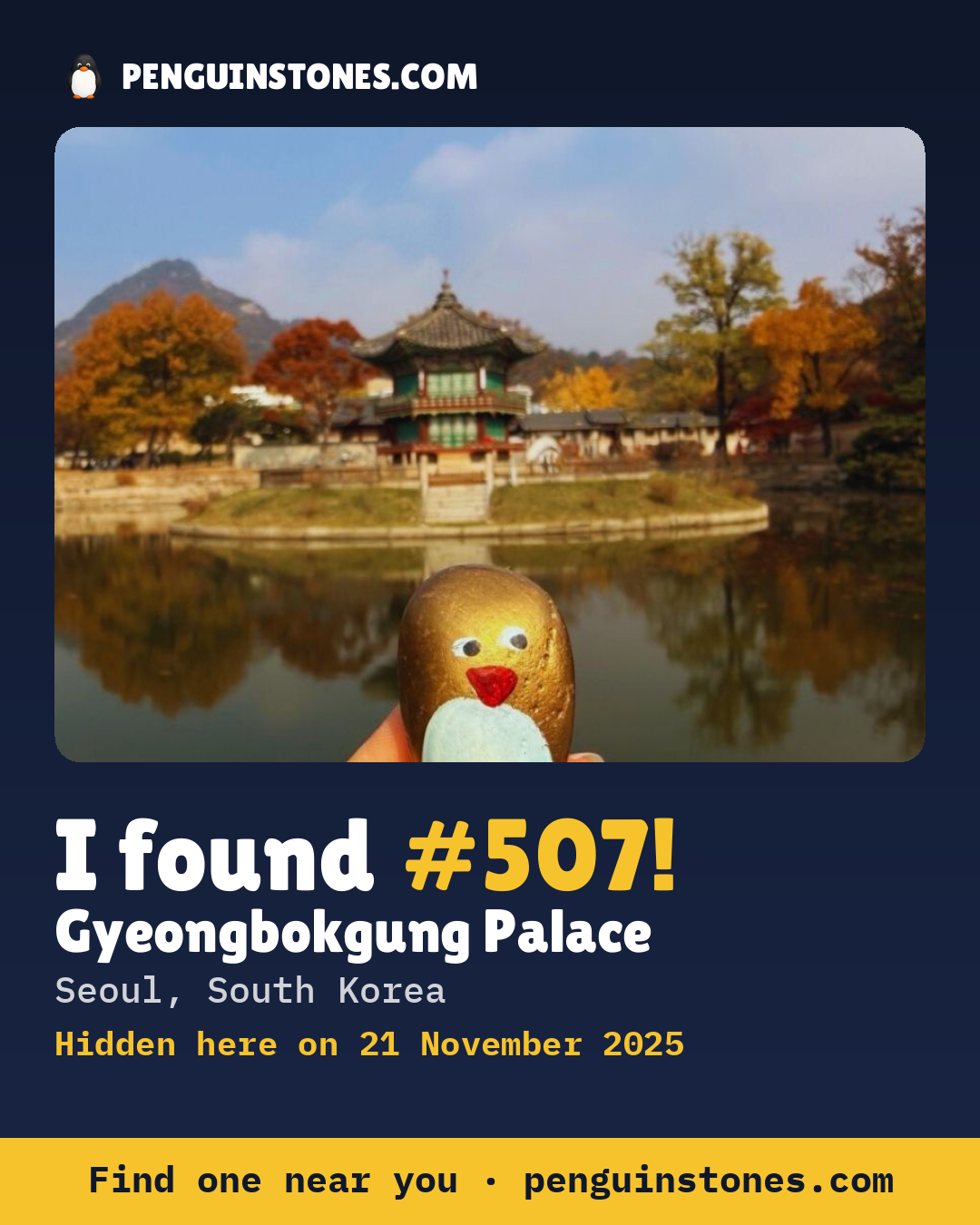 Obrázok s nápisom „I found #507“: fotka kameňa, kde je a ako ďaleko docestoval