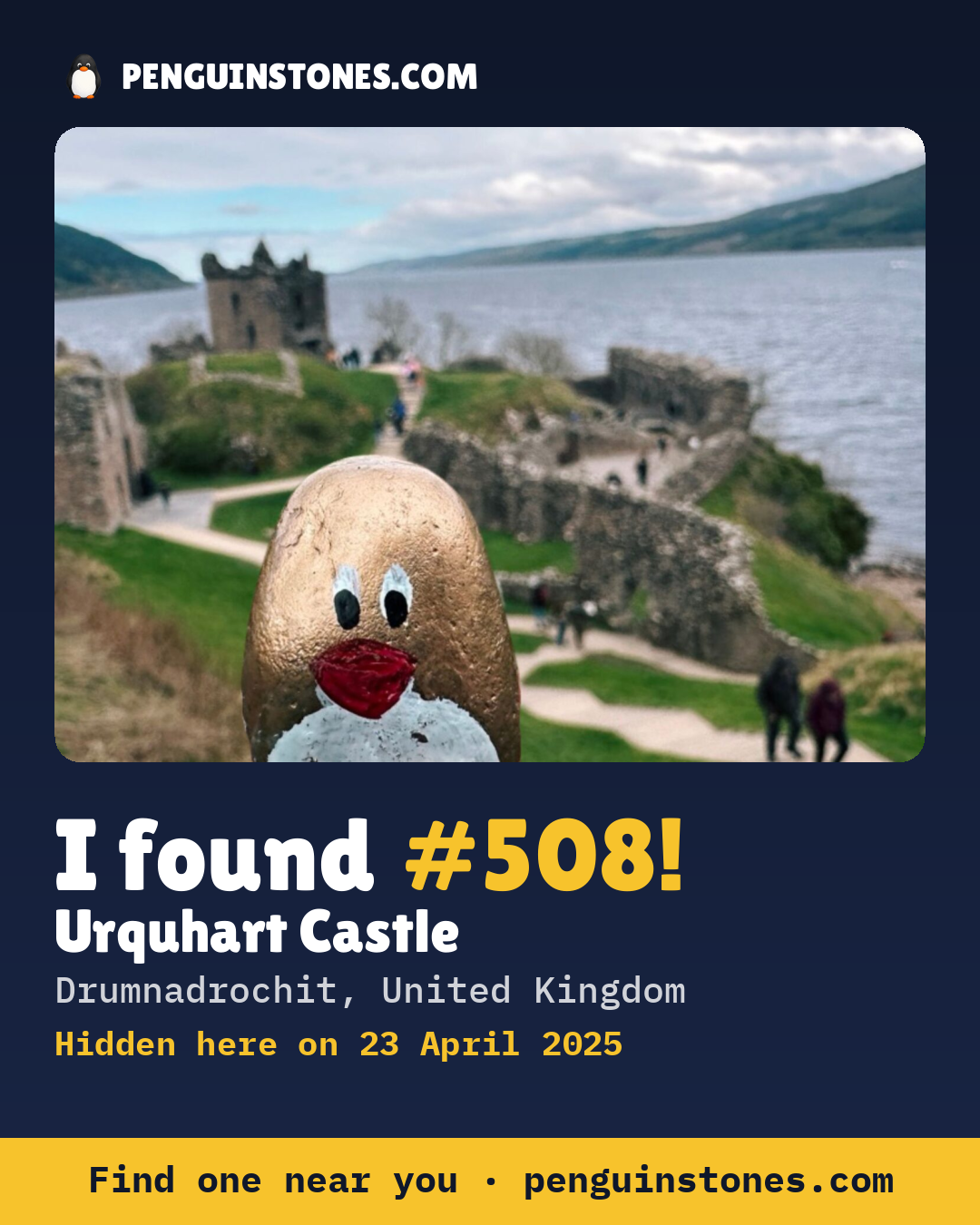 Obrázok s nápisom „I found #508“: fotka kameňa, kde je a ako ďaleko docestoval