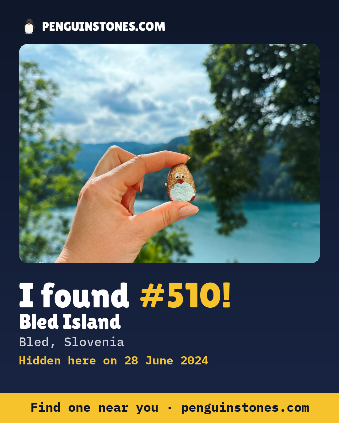 Obrázok s nápisom „I found #510“: fotka kameňa, kde je a ako ďaleko docestoval