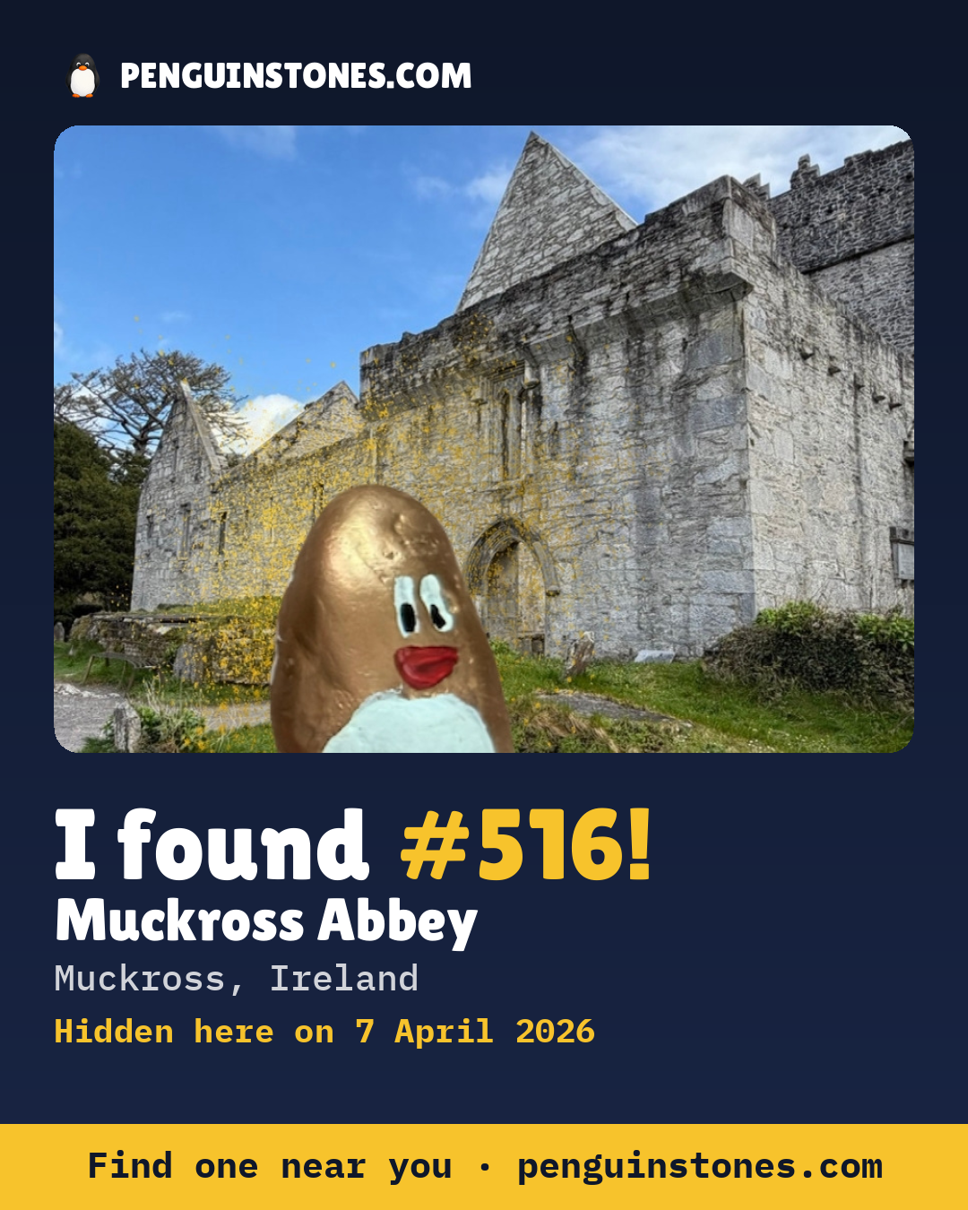 Obrázok s nápisom „I found #516“: fotka kameňa, kde je a ako ďaleko docestoval