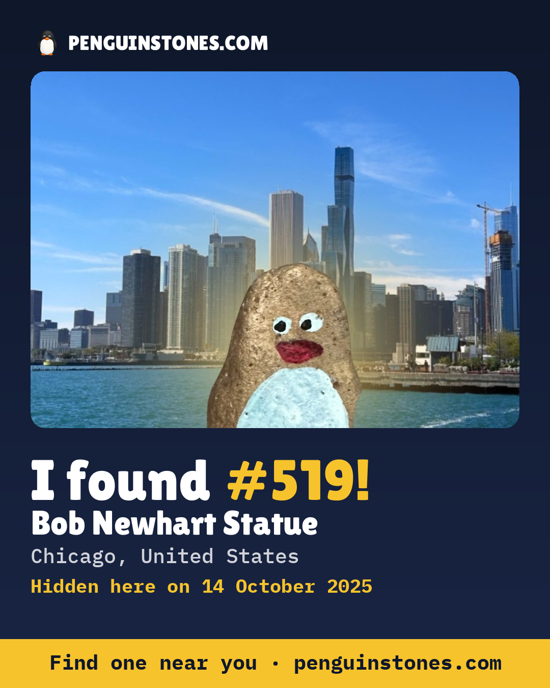Obrázok s nápisom „I found #519“: fotka kameňa, kde je a ako ďaleko docestoval