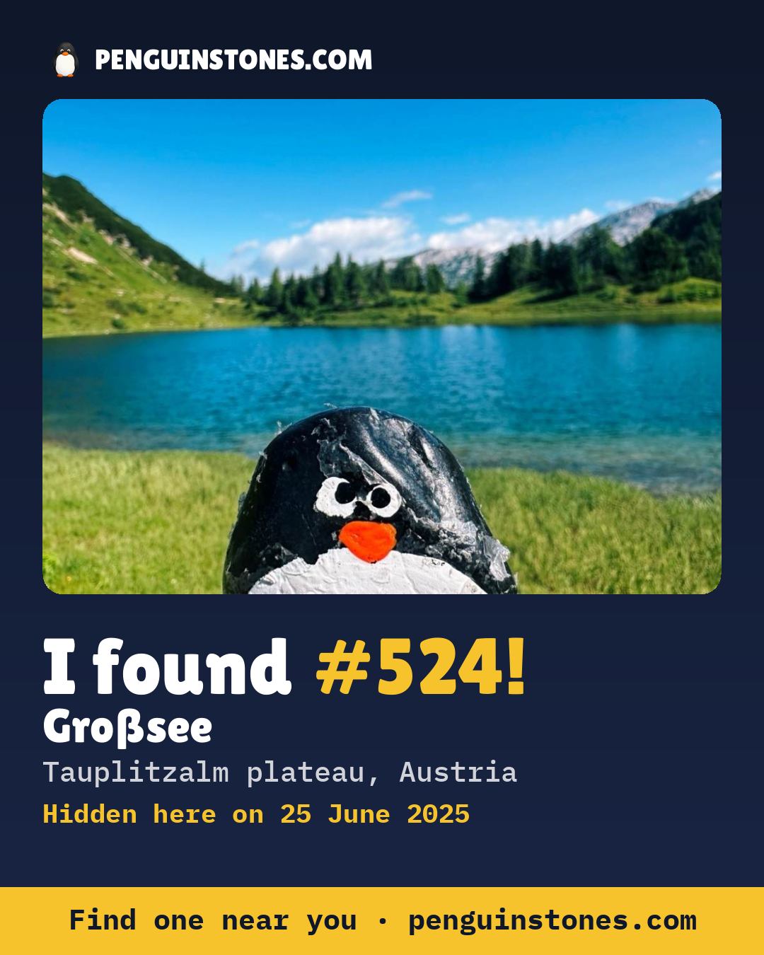 Obrázok s nápisom „I found #524“: fotka kameňa, kde je a ako ďaleko docestoval