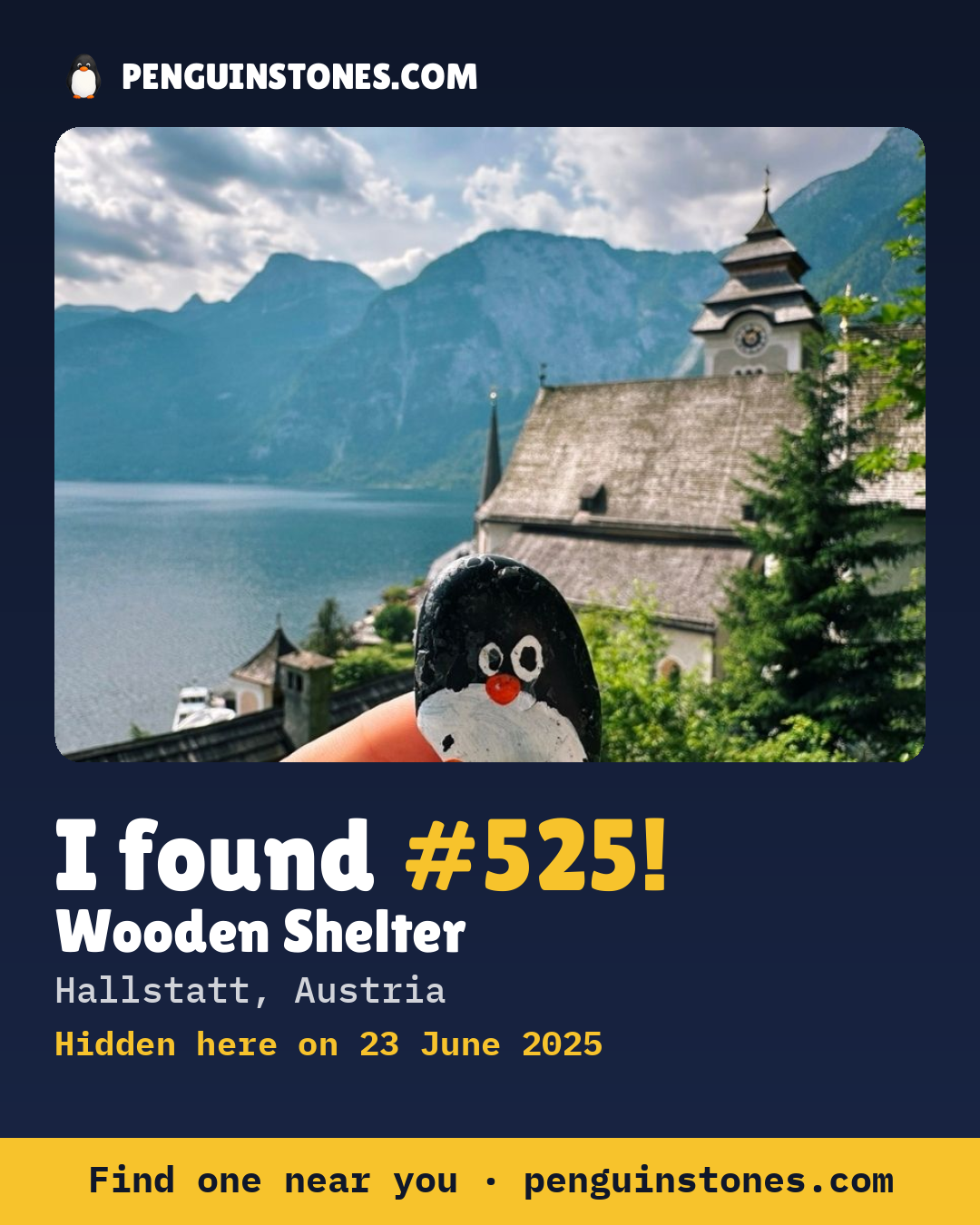 Obrázok s nápisom „I found #525“: fotka kameňa, kde je a ako ďaleko docestoval