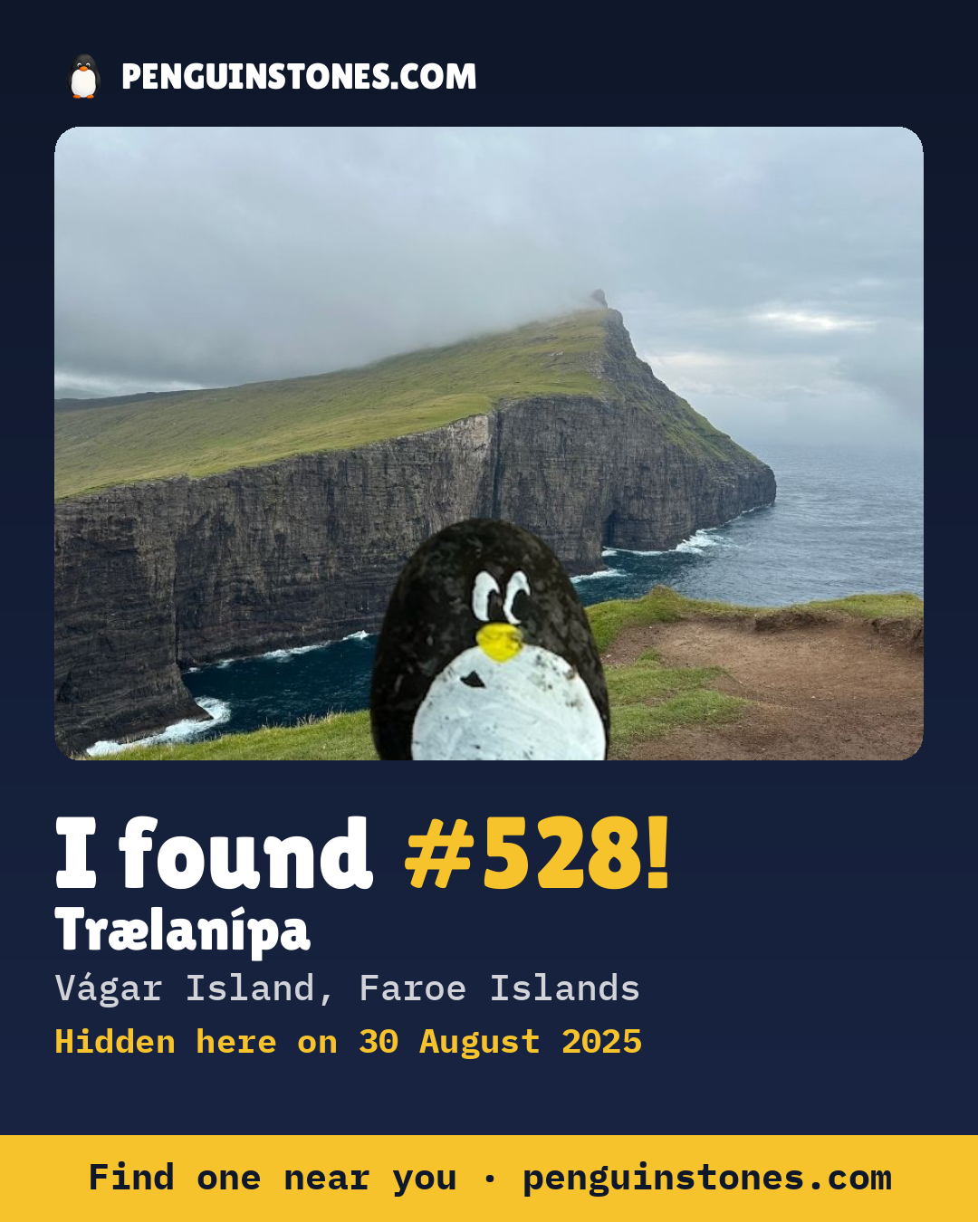 Obrázok s nápisom „I found #528“: fotka kameňa, kde je a ako ďaleko docestoval