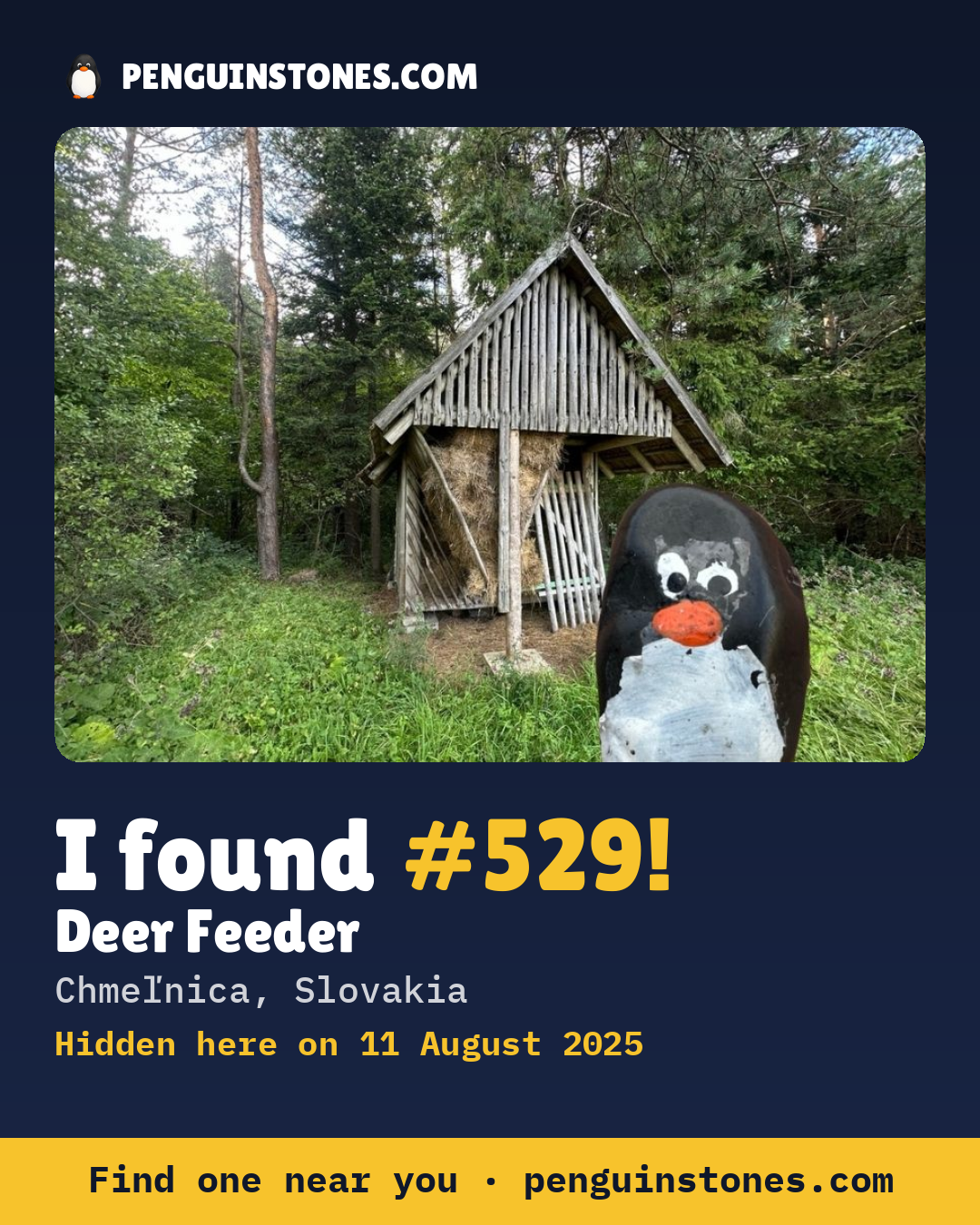 Obrázok s nápisom „I found #529“: fotka kameňa, kde je a ako ďaleko docestoval
