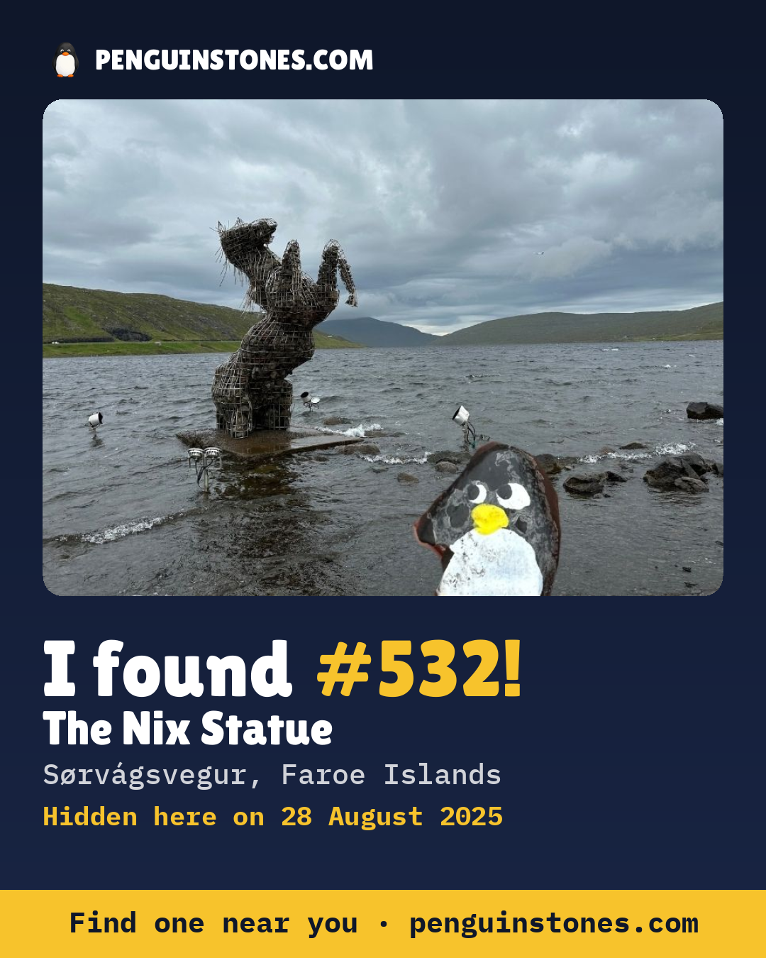 Obrázok s nápisom „I found #532“: fotka kameňa, kde je a ako ďaleko docestoval