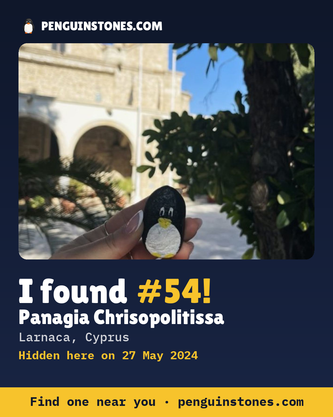 Obrázok s nápisom „I found #54“: fotka kameňa, kde je a ako ďaleko docestoval