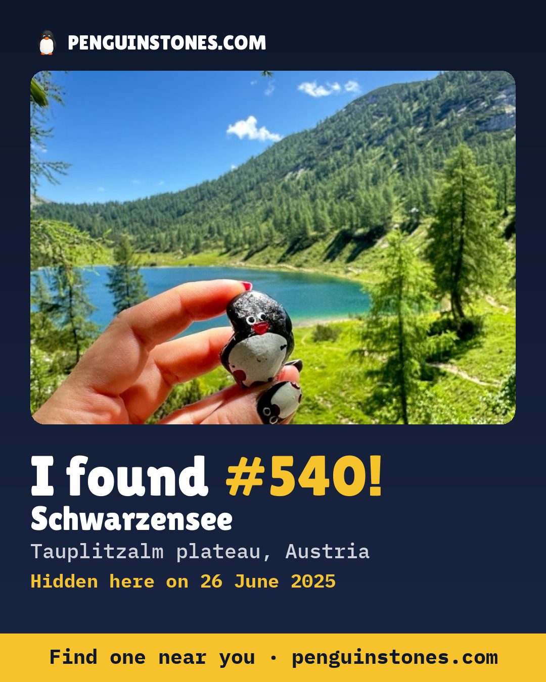 Obrázok s nápisom „I found #540“: fotka kameňa, kde je a ako ďaleko docestoval
