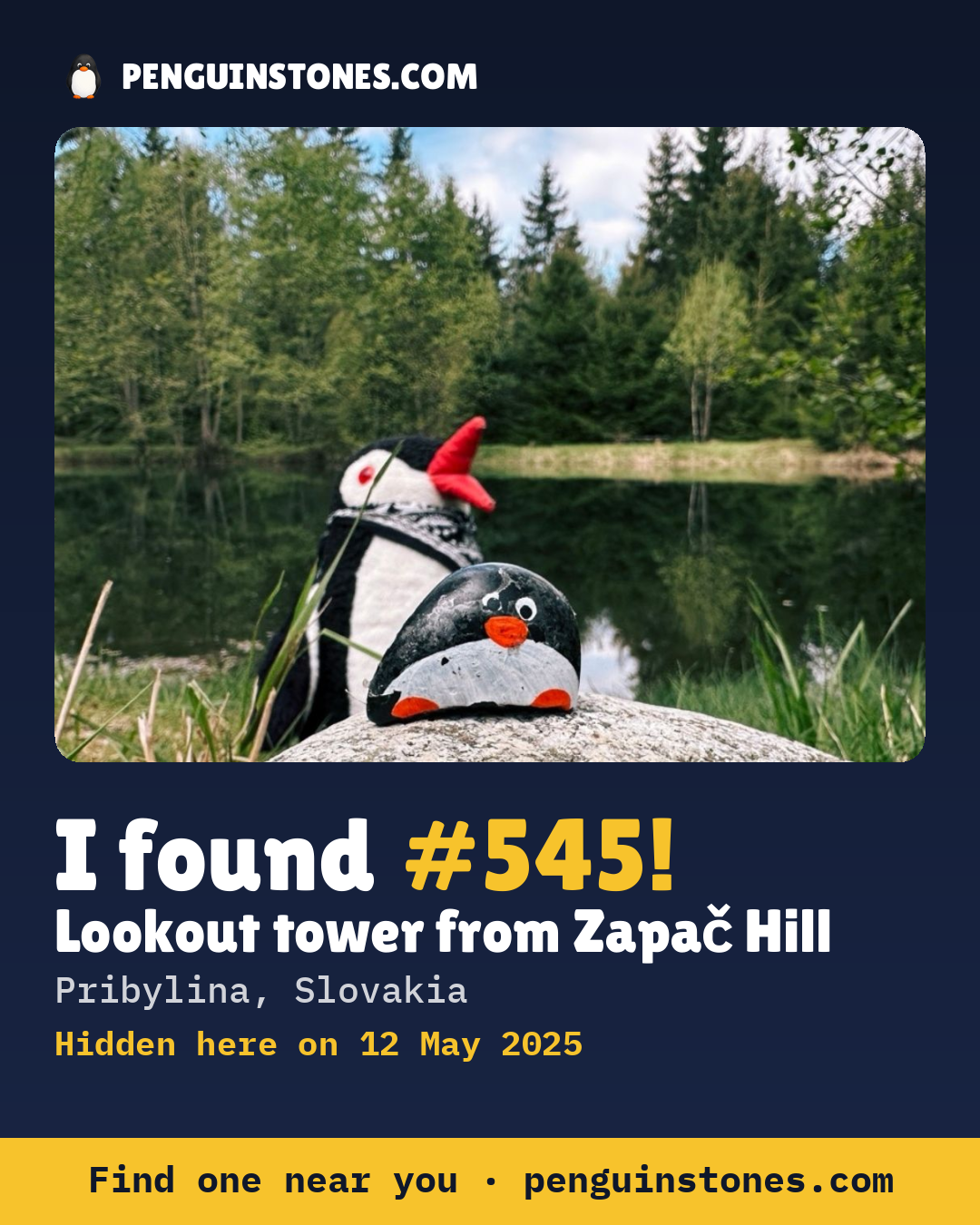 Obrázok s nápisom „I found #545“: fotka kameňa, kde je a ako ďaleko docestoval