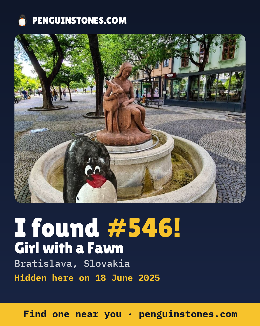 Obrázok s nápisom „I found #546“: fotka kameňa, kde je a ako ďaleko docestoval