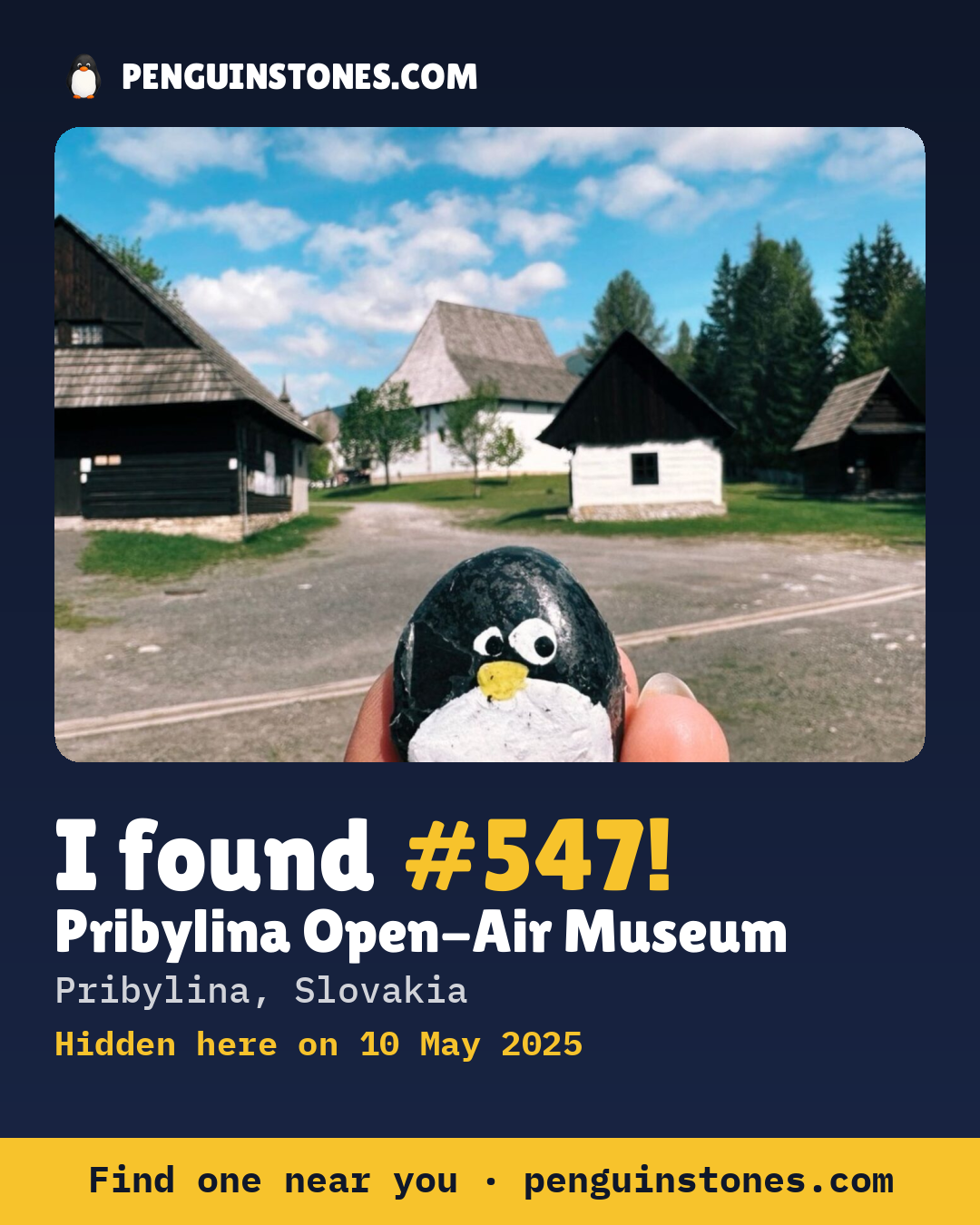 Obrázok s nápisom „I found #547“: fotka kameňa, kde je a ako ďaleko docestoval