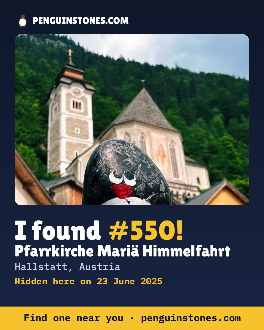 Obrázok s nápisom „I found #550“: fotka kameňa, kde je a ako ďaleko docestoval