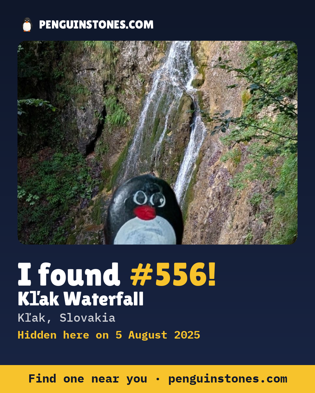 Obrázok s nápisom „I found #556“: fotka kameňa, kde je a ako ďaleko docestoval